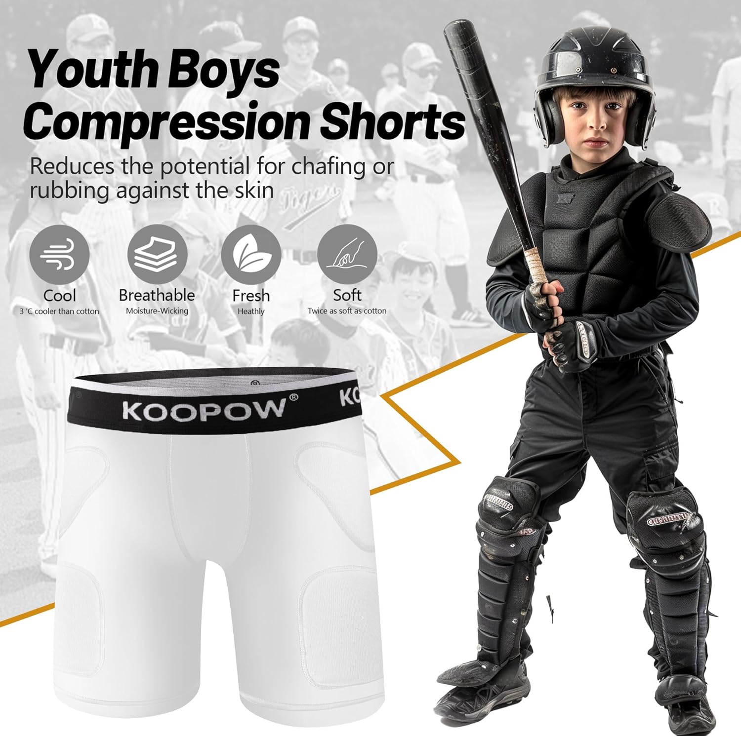 KOOPOW Youth Sliding Shorts Boys Padded Slider Shorts Sliding Pads with Cup Pocket for Baseball, Football, Hockey, Lacrosse - Image 3