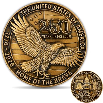 USA 250th Anniversary Challenge Coin Bald Eagle & Liberty Design, 17762026 250 Years of Freedom Collectible Coin, Heavyweight Zinc Alloy with Clear Acrylic Case, 1 Pack