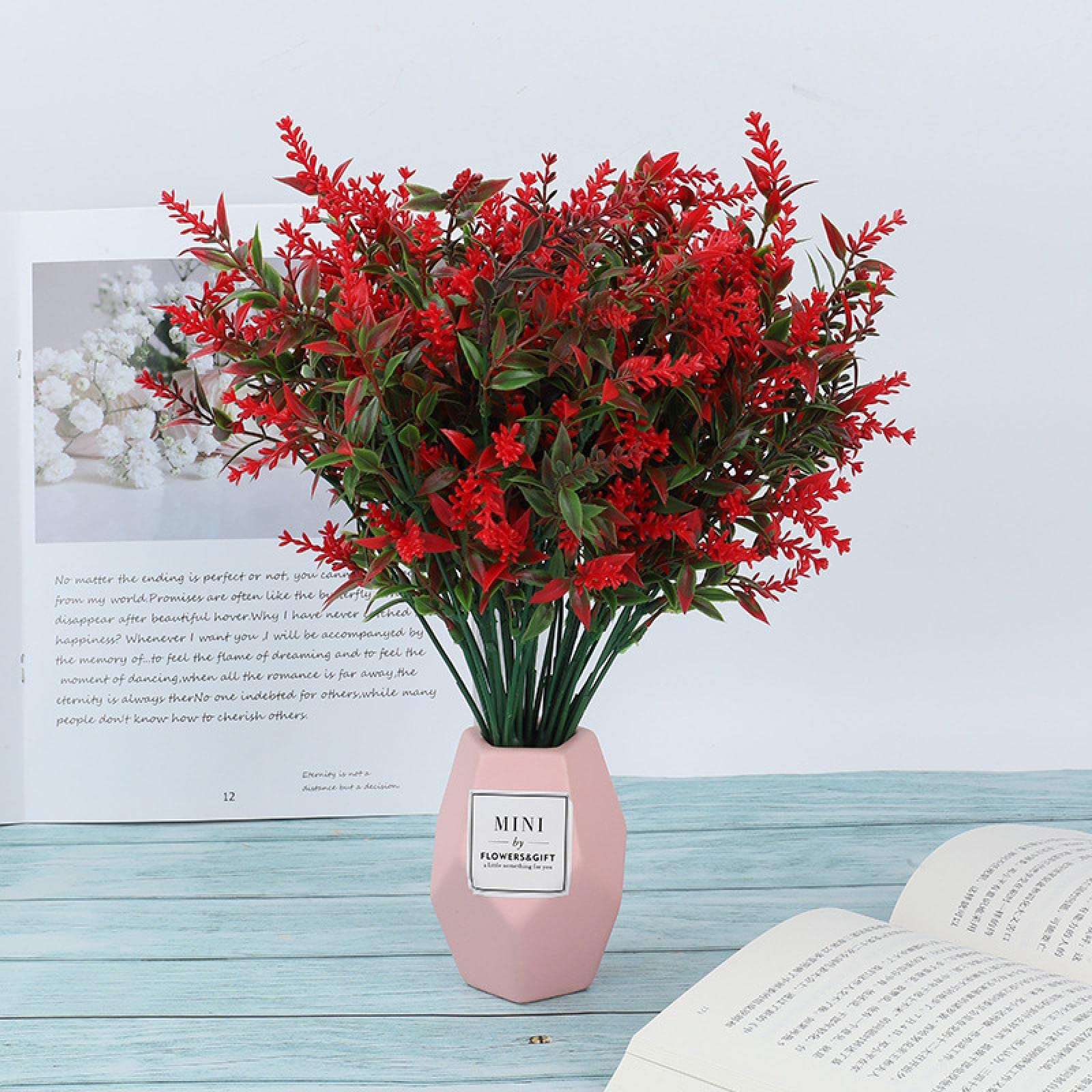 GJGHKLHL artificial flowers， Artificial Green Plants Flowers Plastic Lavender Fake Home Wedding Outdoor Balcony Black/122(Red)
