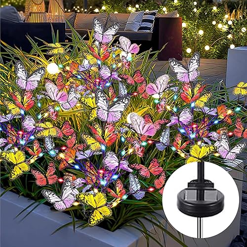 Luces solares de mariposa para exteriores, paquete de 2 34 luces decorativas impermeables de mariposa para jardín, diseño de mariposa que cambia de