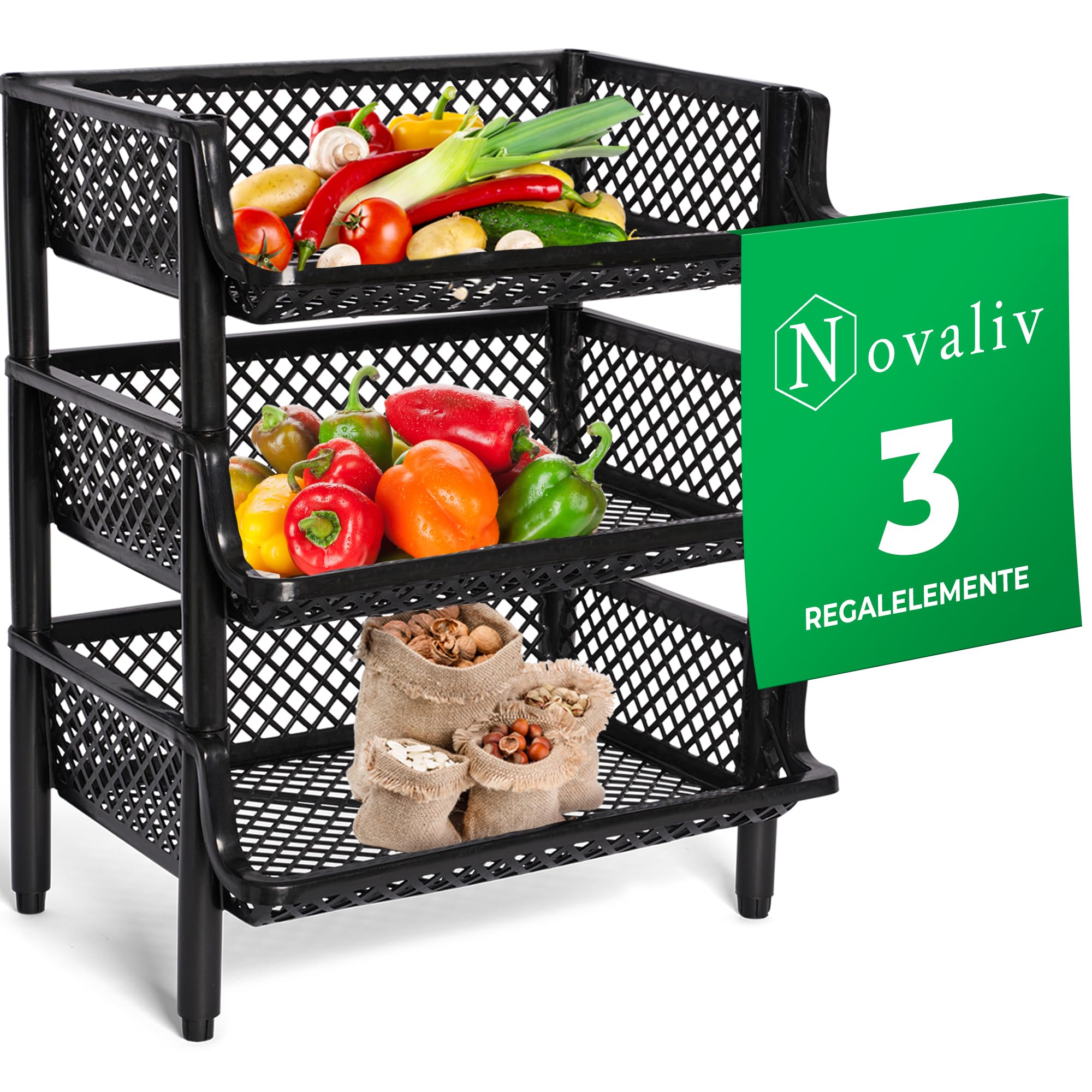 Novaliv 5 scaffali bianchi impilabili ed espandibili, scaffali per dispensa, scaffalature per alimenti, scaffale per frutta, cantina, sistema di organizzazione delle dispense, scaffale per bevande