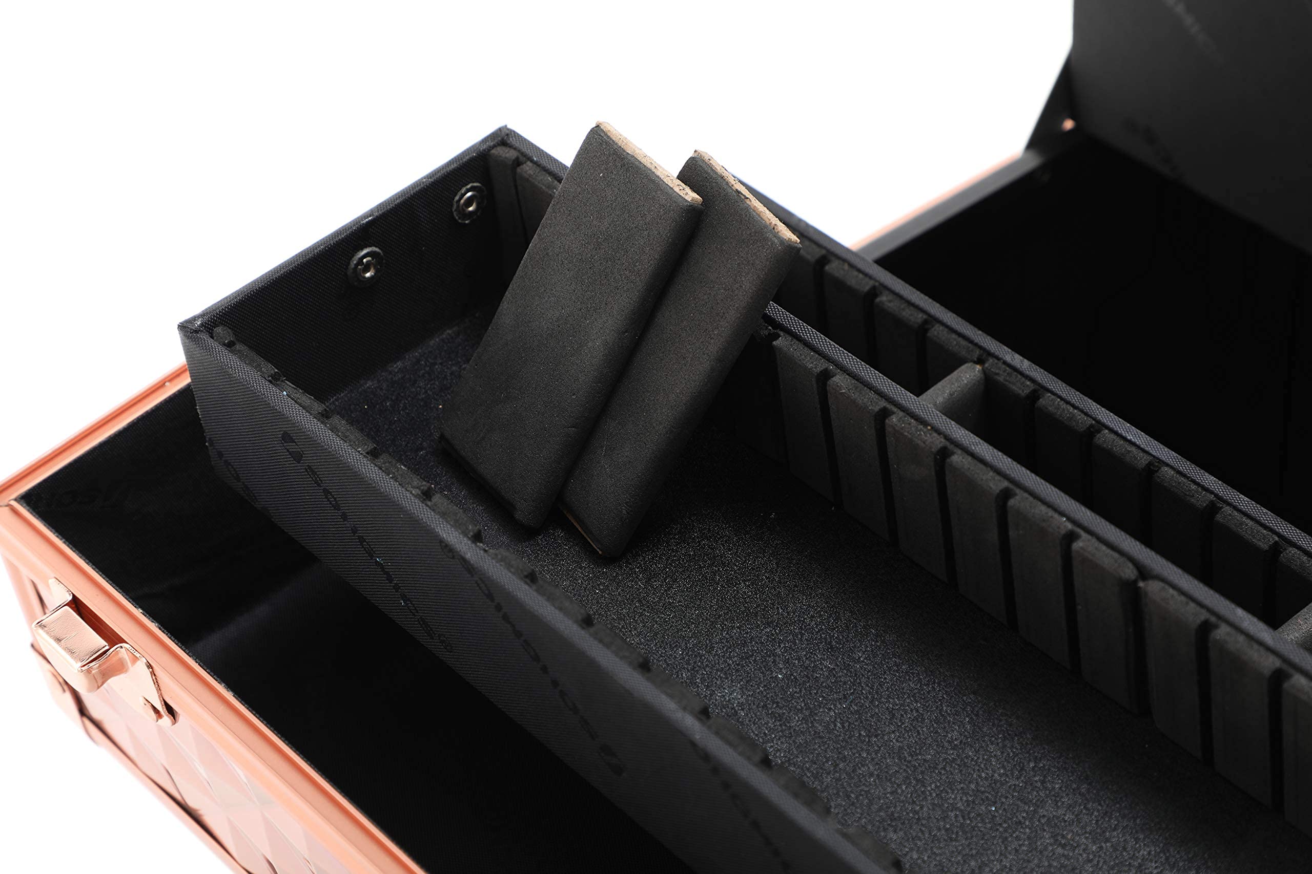 SONGMICS Kosmetikkoffer Schminkkoffer, Make-up Aufbewahrung, Organizer für die Reise, für Friseure und Visagisten, abschließbare Box mit Tragegurt, roségold metallic JBC323RD