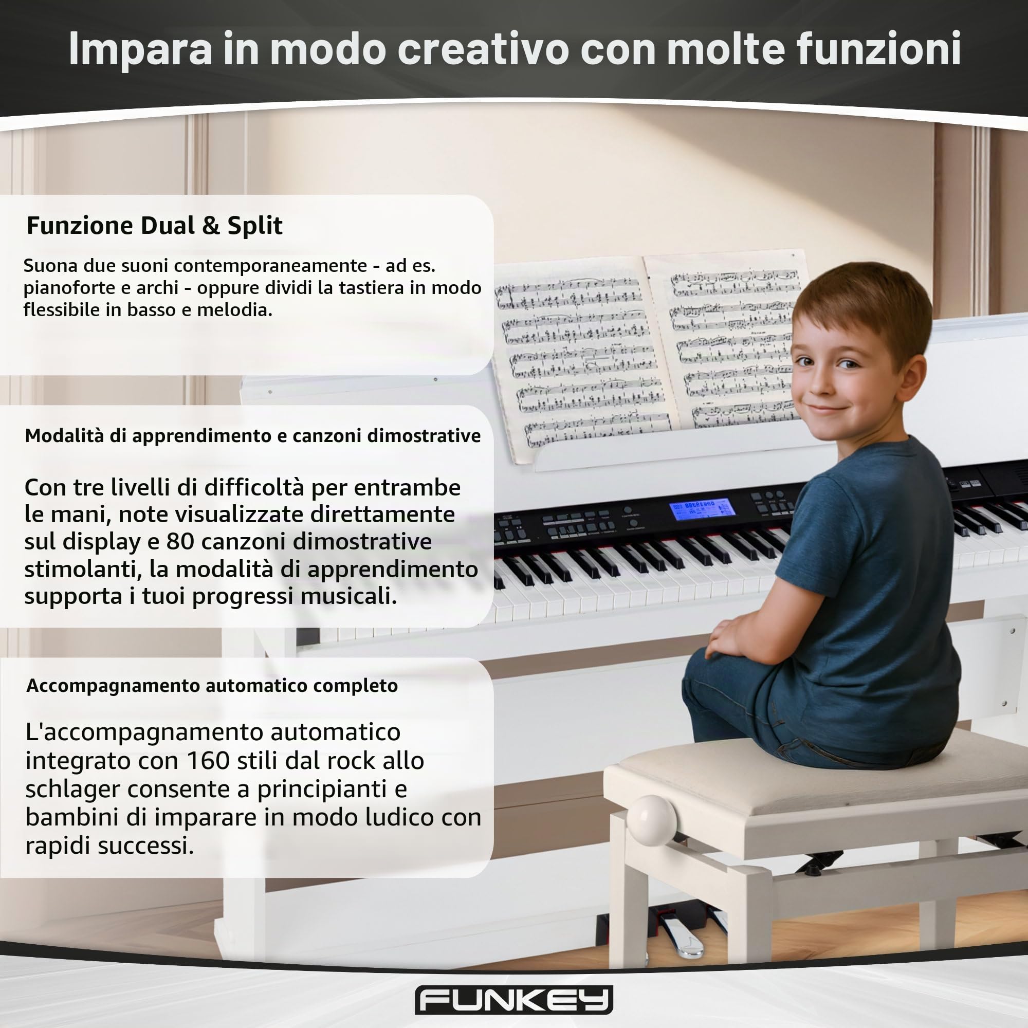 FunKey DP-88 II Pianoforte digitale bianco