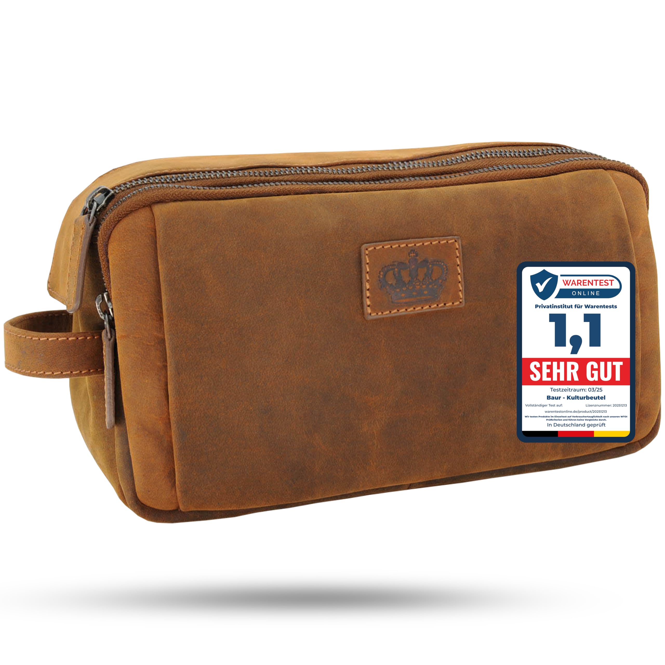 Baur beauty case in vera pelle – grande trousse da viaggio con molto spazio – beauty case da donna e uomo (Pelle di bufalo marrone)