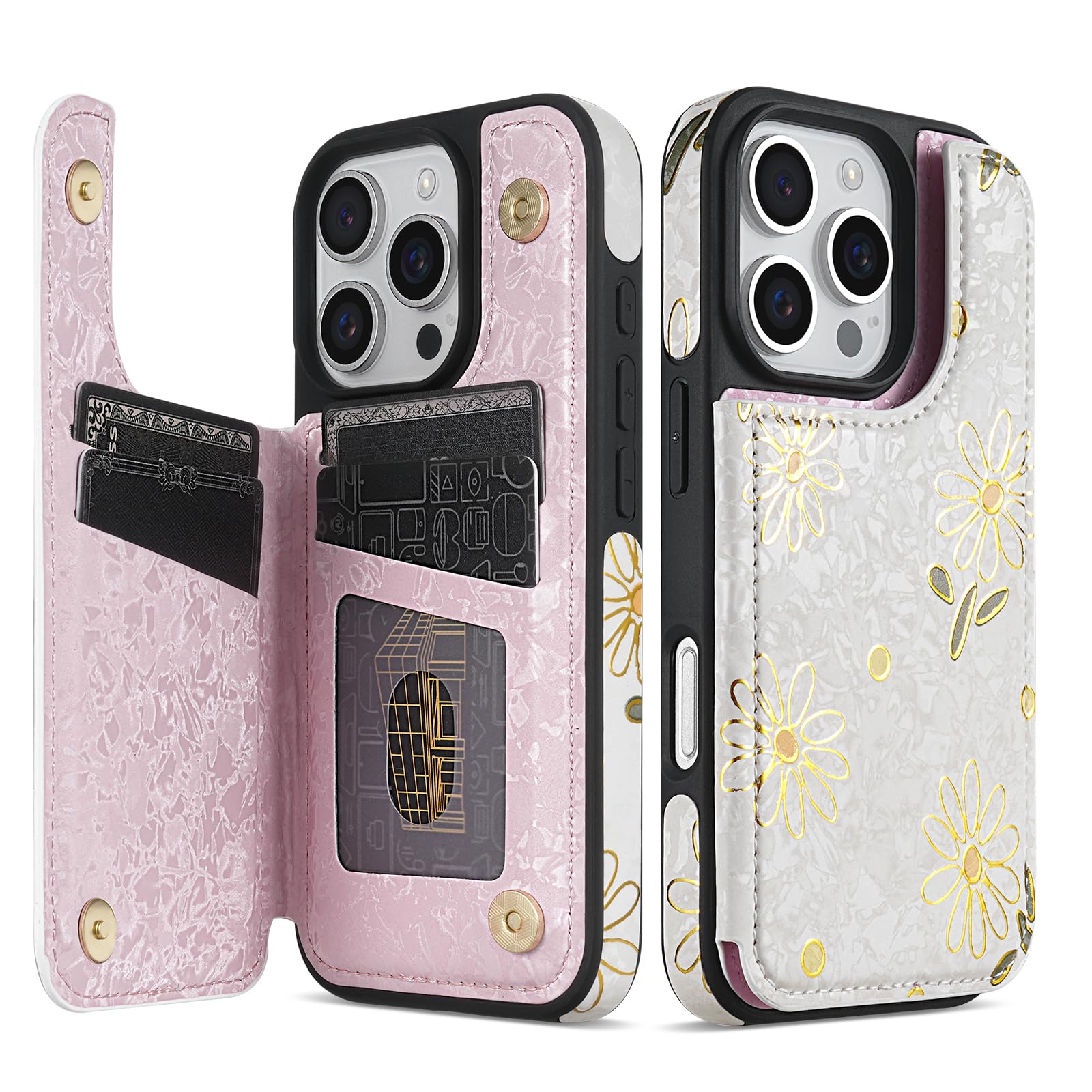 Photo 1 of NNH Compatible with iPhone 13 Pro Max Wallet Case with RFID Blocking Card Slots Folio Flip PU Leather Kickstand Double Magnetic Clasp Design Cover for iPhone 13 Pro Max(6.7 inch-White Little Daisy)