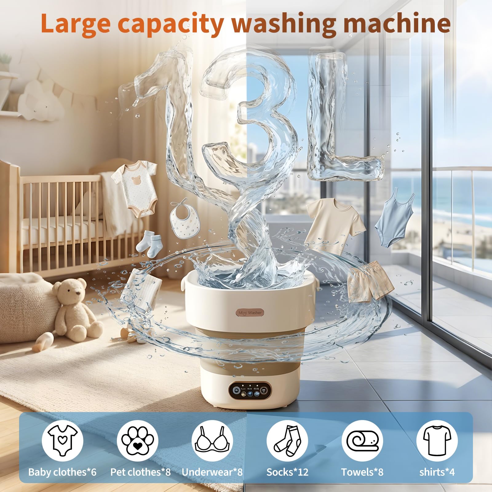 Mini lavadora plegable de 12 – 13 L, compacta y portátil, silenciosa, ahorro de energía, con centrifugado, para apartamentos, ropa interior y bebé, calcetines, ropa pequeña