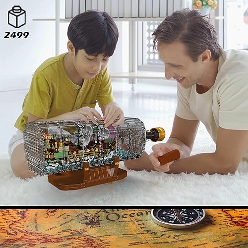 Miniatura 5 de Ideas Ship in a Bottle - Juego de bloques de construcción, botella de deriva con el kit de construcción de modelo de barco pirata holandés volador