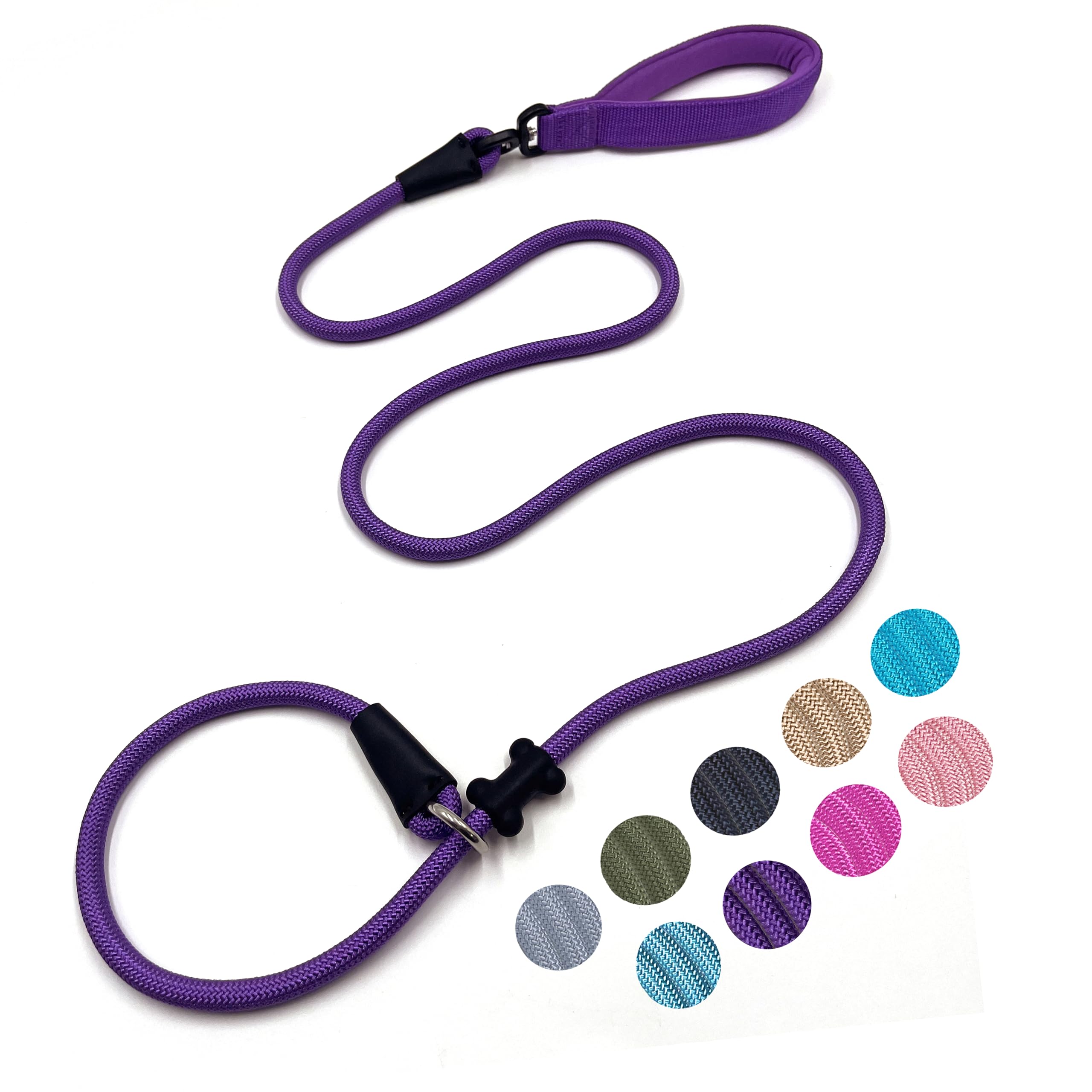 Slip Lead Dog Leash Strong Nylon Rope Leash with Comfortable Handles and Walking Training Lead for Small Medium Large Dogs (Purple., 1/2"×6ft)
