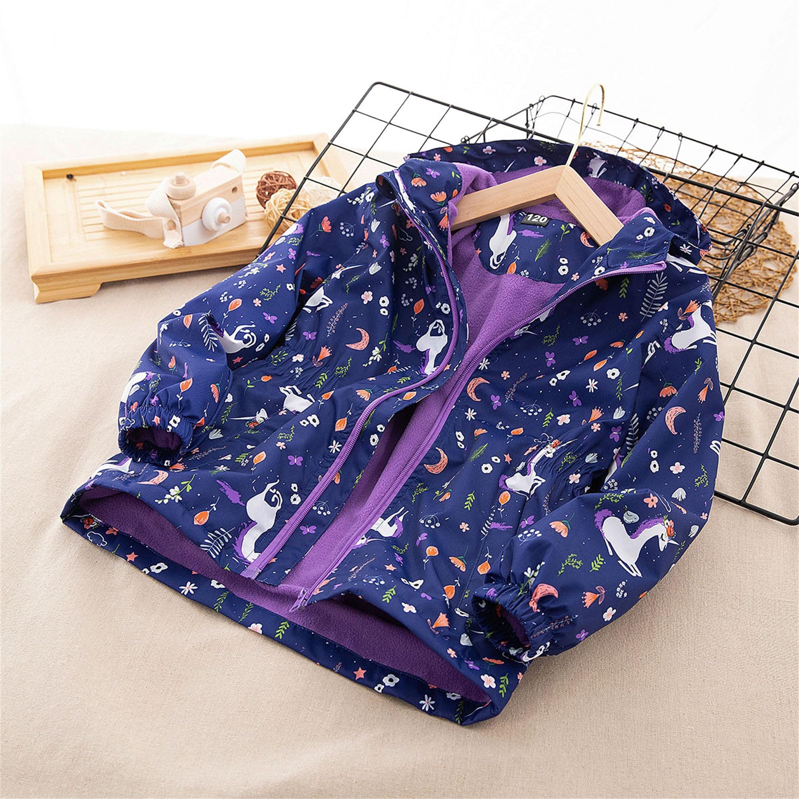 Softshell Veste Fille Imperméable Veste de Pluie Polaire Enfant Hiver Déperlante et Coupe-vent Impression Blouson à Capuche