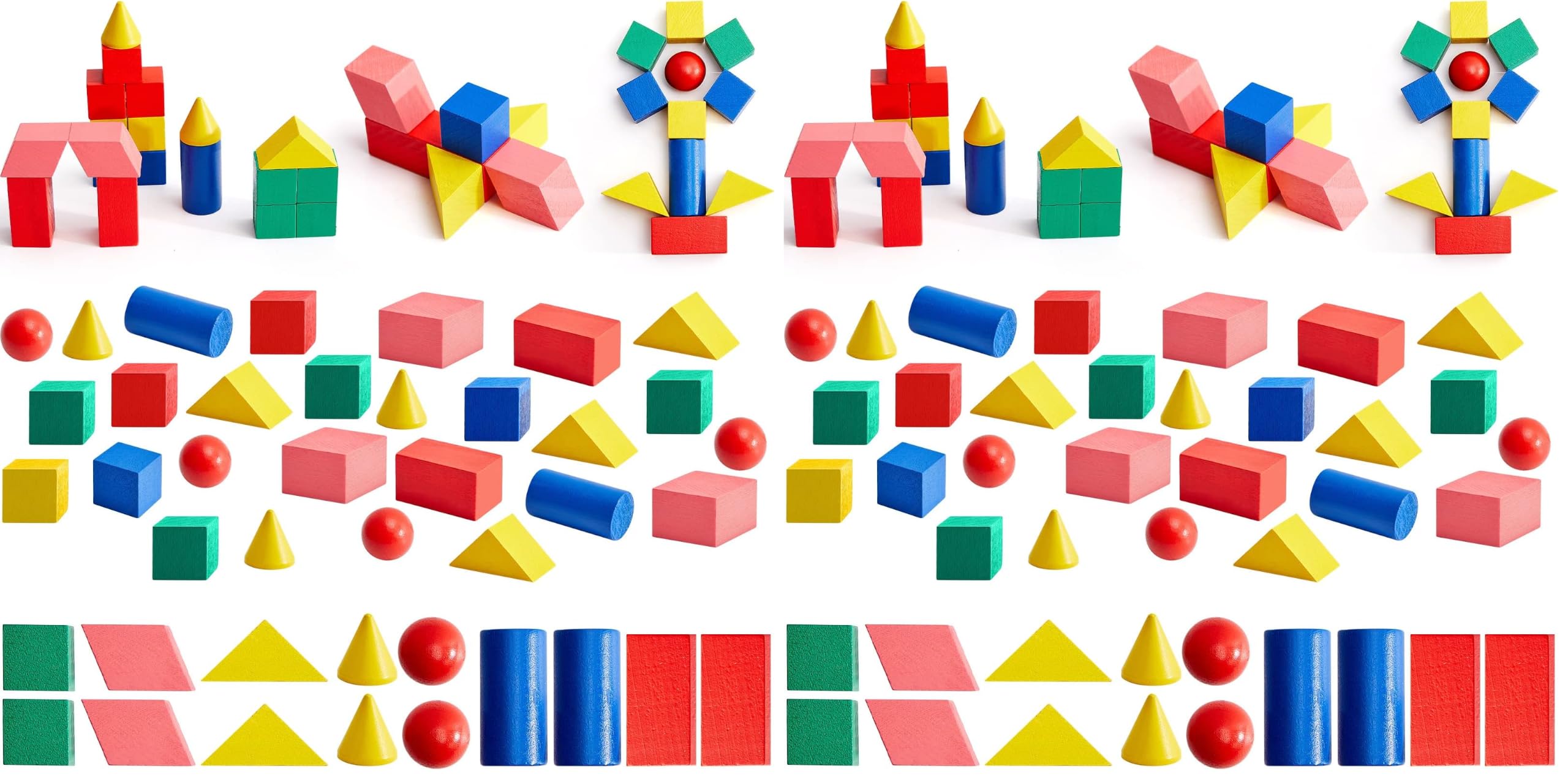 140 Pcs Mini 3D Shapes for Teaching, Wood Building Geometric Solids Blocks