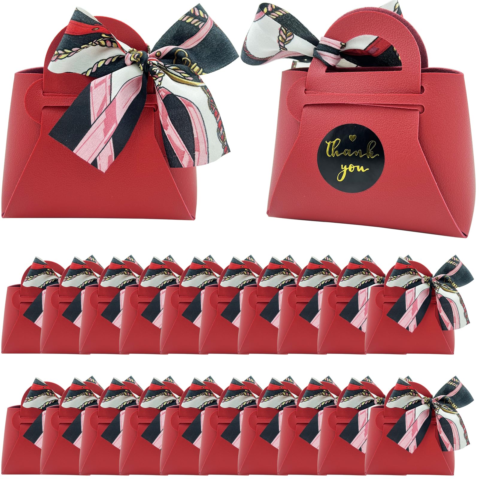 DUGYIRS 20 Pieces PU Leather Gift Bags with Satin Ribbon,Reusable Gift Boxes for Weddings,Birthday,Baby Showers,Candy(Wine Red)