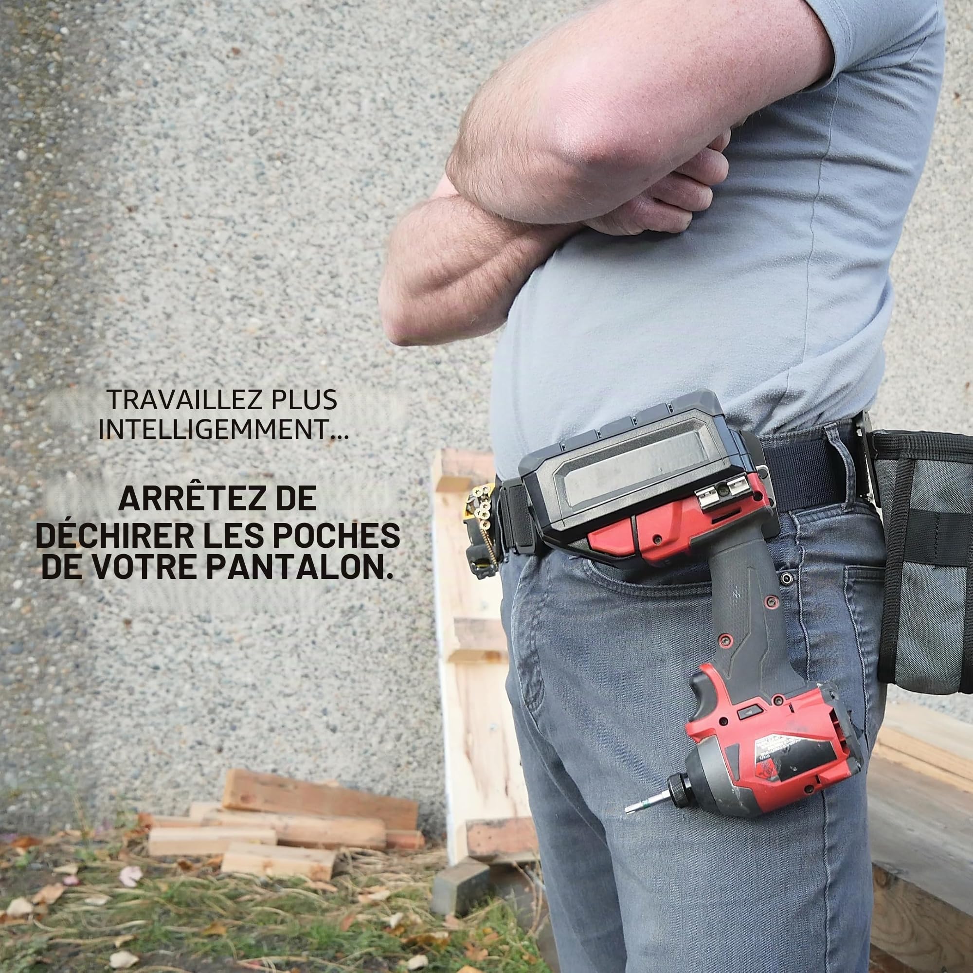 Holstery DriverMaster Pro Porte-Outils pour perceuse sans Fil, perceuse à Percussion, cloueuse, mètre Ruban ou Autres Outils avec Clips de Suspension, entièrement en métal, Noir