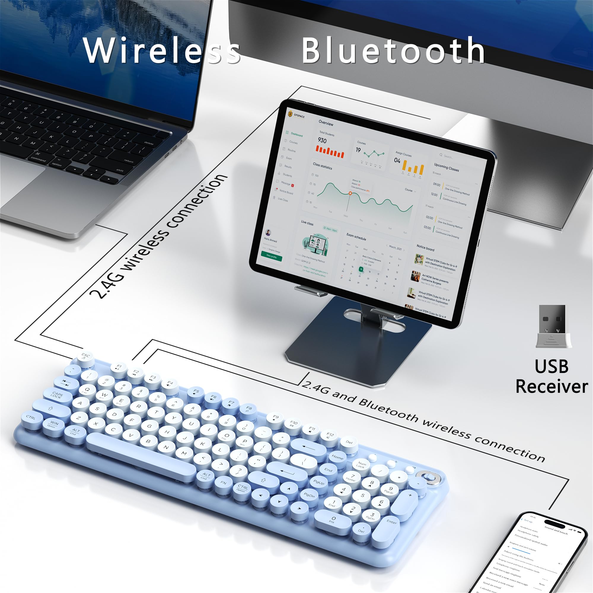 Amazon.com: Links9+ Wireless Bluetooth Keyboard, 2.4GHz Receiver