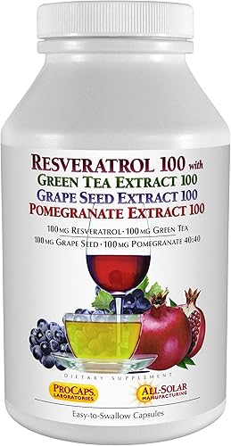 ANDREW LESSMAN Resveratrol-100 con té verde 100 semillas de uva 100 granadas 100-360 cápsulas - Cuatro potentes antioxidantes protectores.