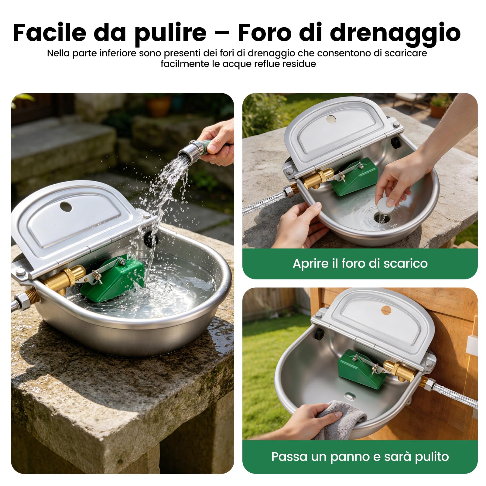 Abbeveratoio Automatico in Acciaio Inossidabile, 4L Abbeveratoio per Cavalli con Valvola Galleggiante in Ottone e Foro di Scarico, Adatto per Cavalli, Bovini, Capre, Pecore e Cani