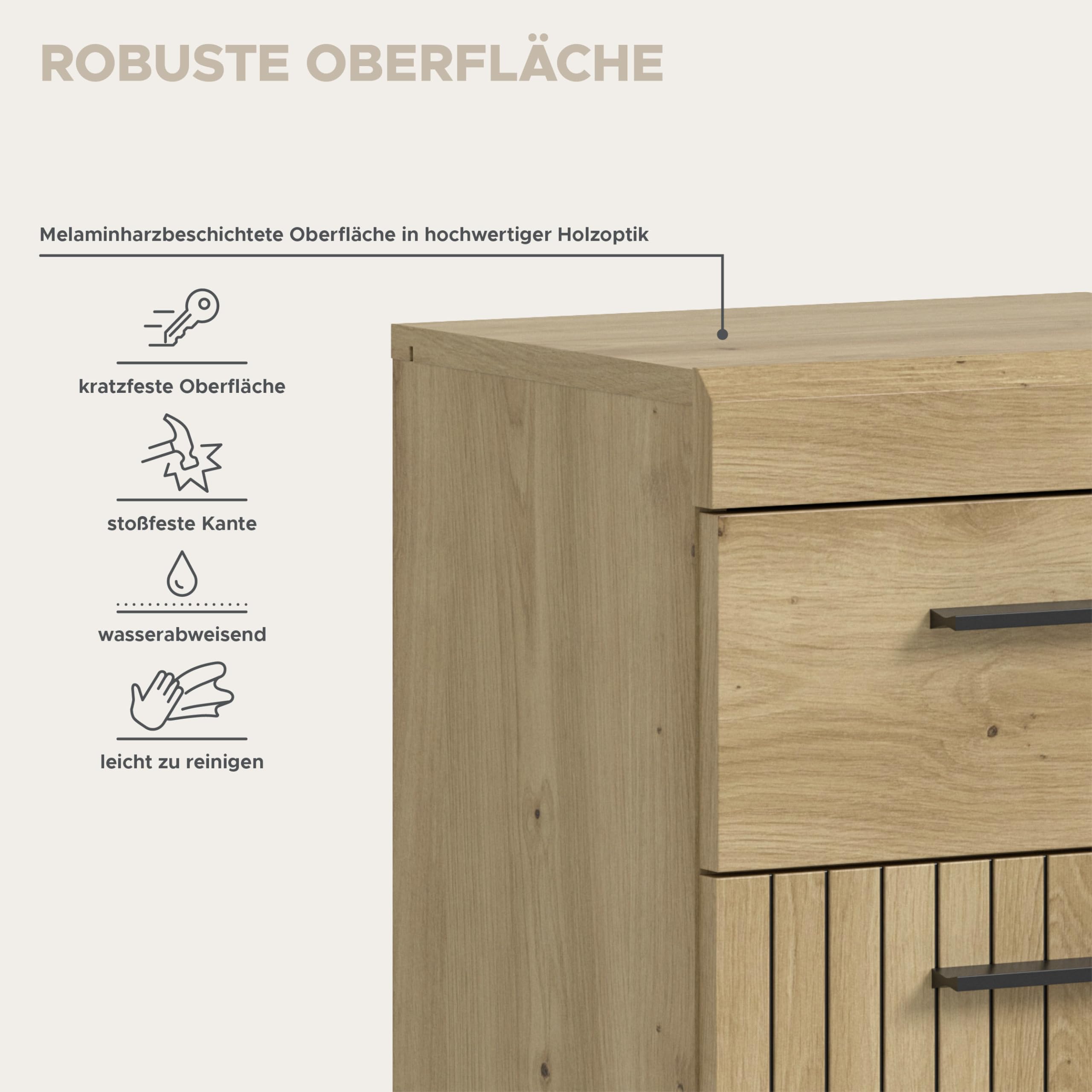 xonox.home - Standschrank Scout 37x88x31 cm in Artisan Eiche und schwarzen Akzenten - Midischrank Badschrank Badmöbel Schrank - schöner Blickfang hochwertig verarbeitet robust und langlebig – Bild 4
