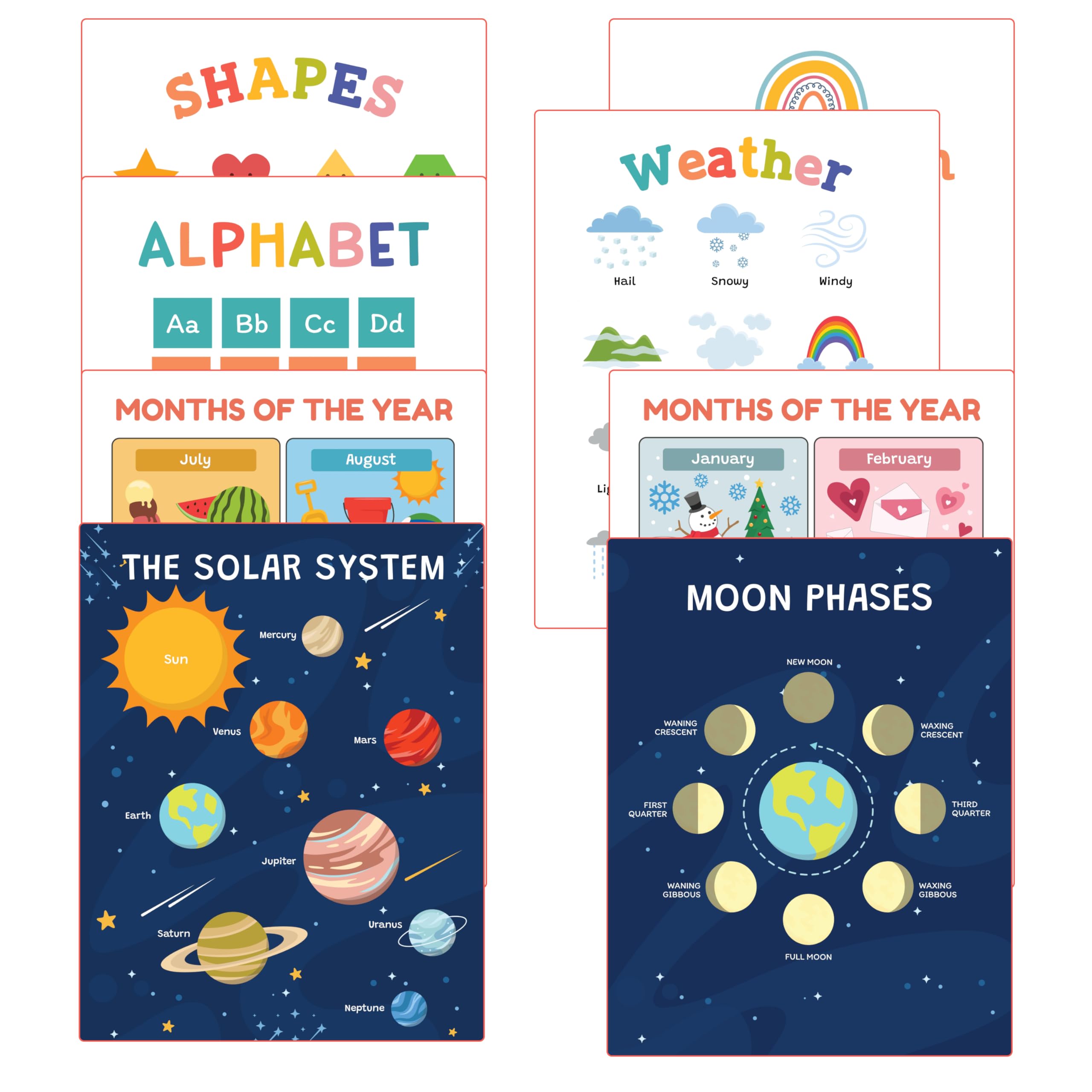 bqw 16 Laminated Educational Posters for Preschool & Kindergarten - 11x17 Inch Durable Classroom Decor for Alphabet, Numbers, Shapes, Colors & Early Learning - Image 2