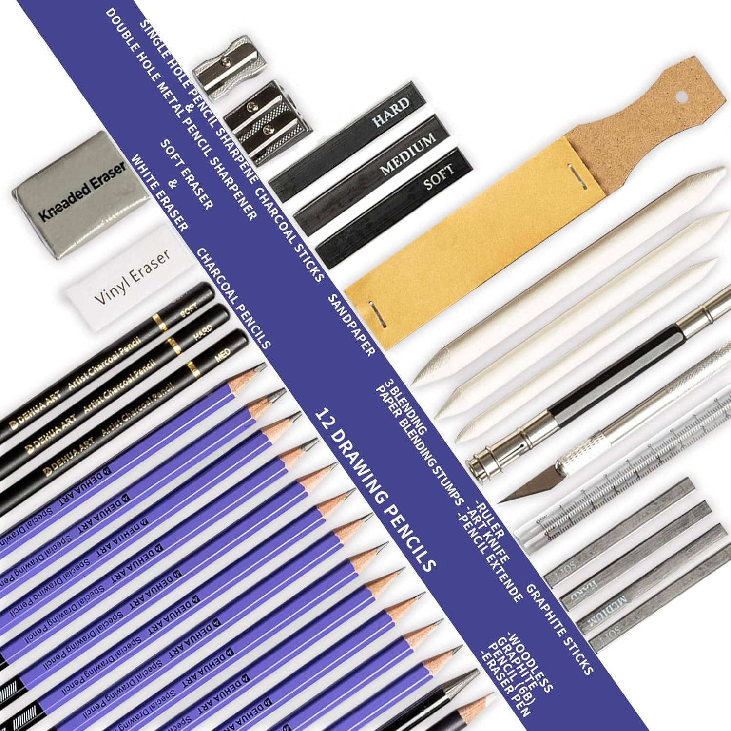 DEHUA ART 37 Pieces Drawing Pencil Set and Sketching Kit with Portable Zipper Case and Complete Sketch Supplies for Beginners Kids Professional Artists : Arts, Crafts & Sewing