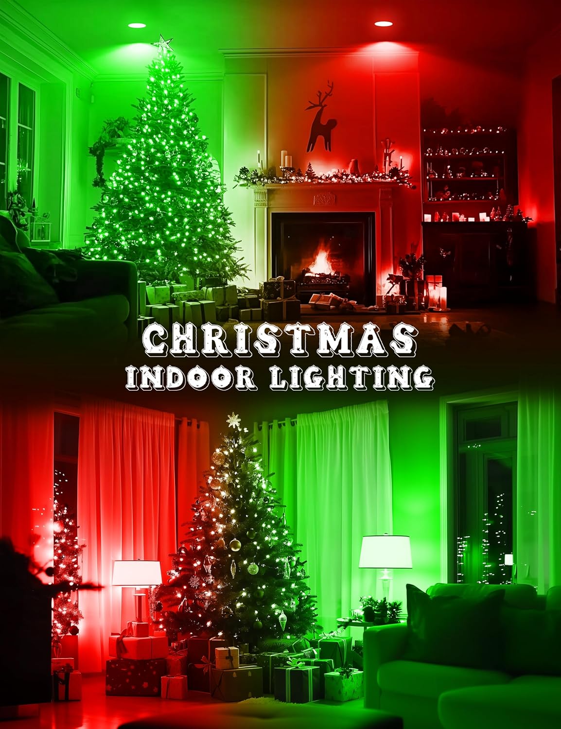 JandCase Christmas Red Green LED Light Bulbs Outdoor, [4 Pack] Red & Green Light Bulb 9W(60W Equivalent), E26 Base A19 LED Color Light Bulb, Christmas Decoration, Non-Dim