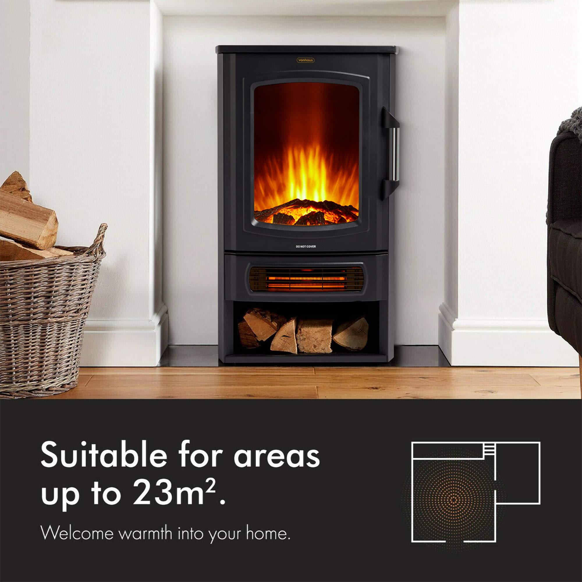 VonHaus Panoramic Stove Heater with Log Storage – 3-Sided Electric Fireplace  with LED Flame Effect – 2000W – Freestanding and Portable w/Overheat  Protection – 2 Heat Settings : Amazon.co.uk: DIY u0026 Tools