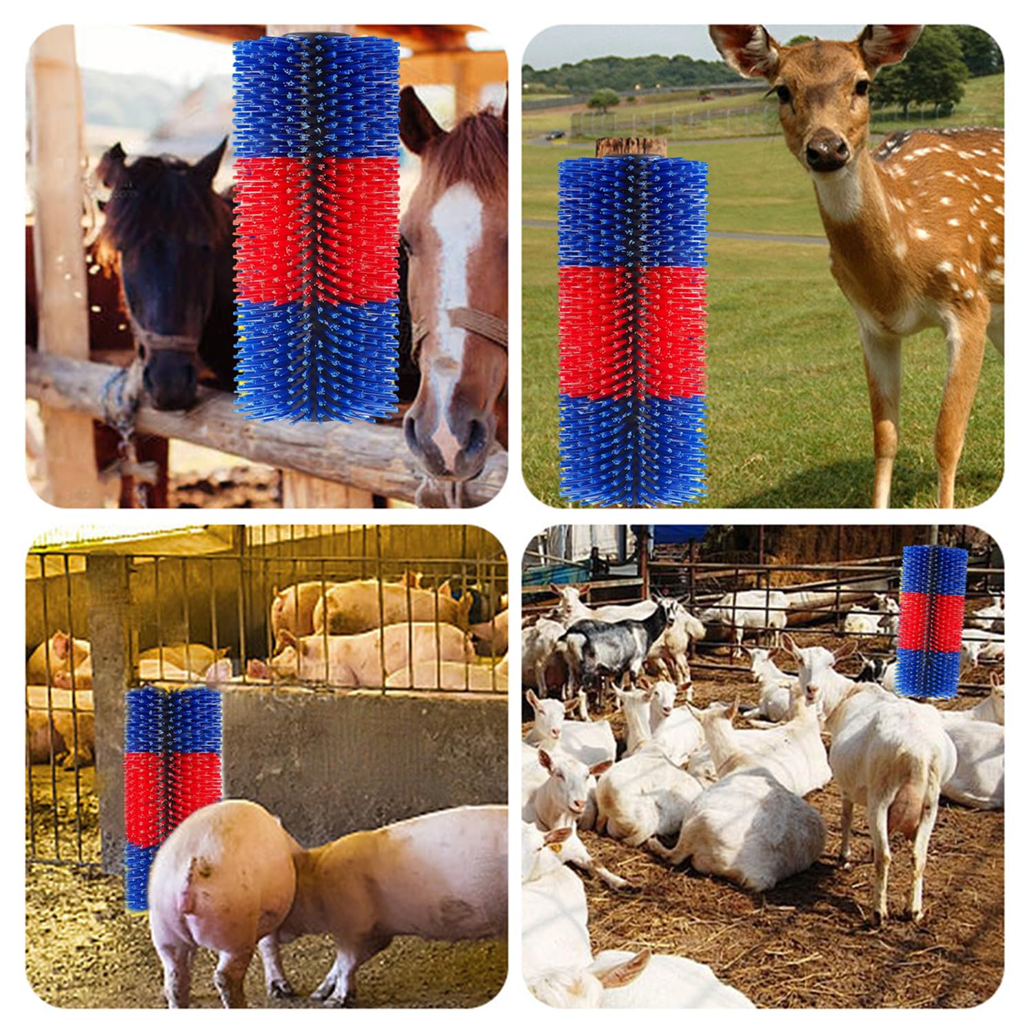 Spazzola per Tiragraffi per Bestiame Spazzola di Grattare per Cavalli Mucche Spazzole Antigraffio per Alleviare Prurito alla Schiena per Maiali Capre Bovini (blu/rosso, 40 cm)