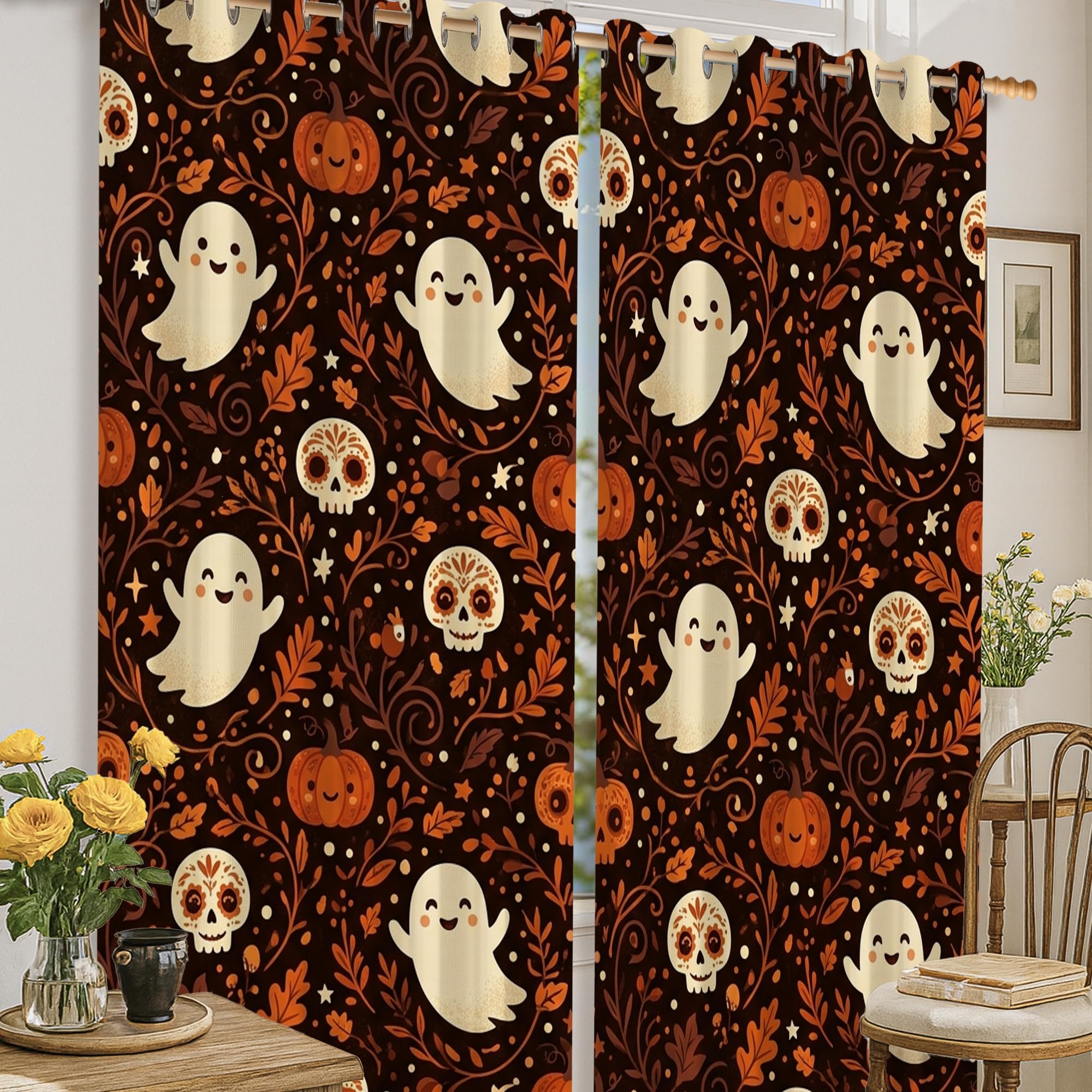 Rideaux occultants Halloween pour chambre d'enfant aux motifs citrouilles