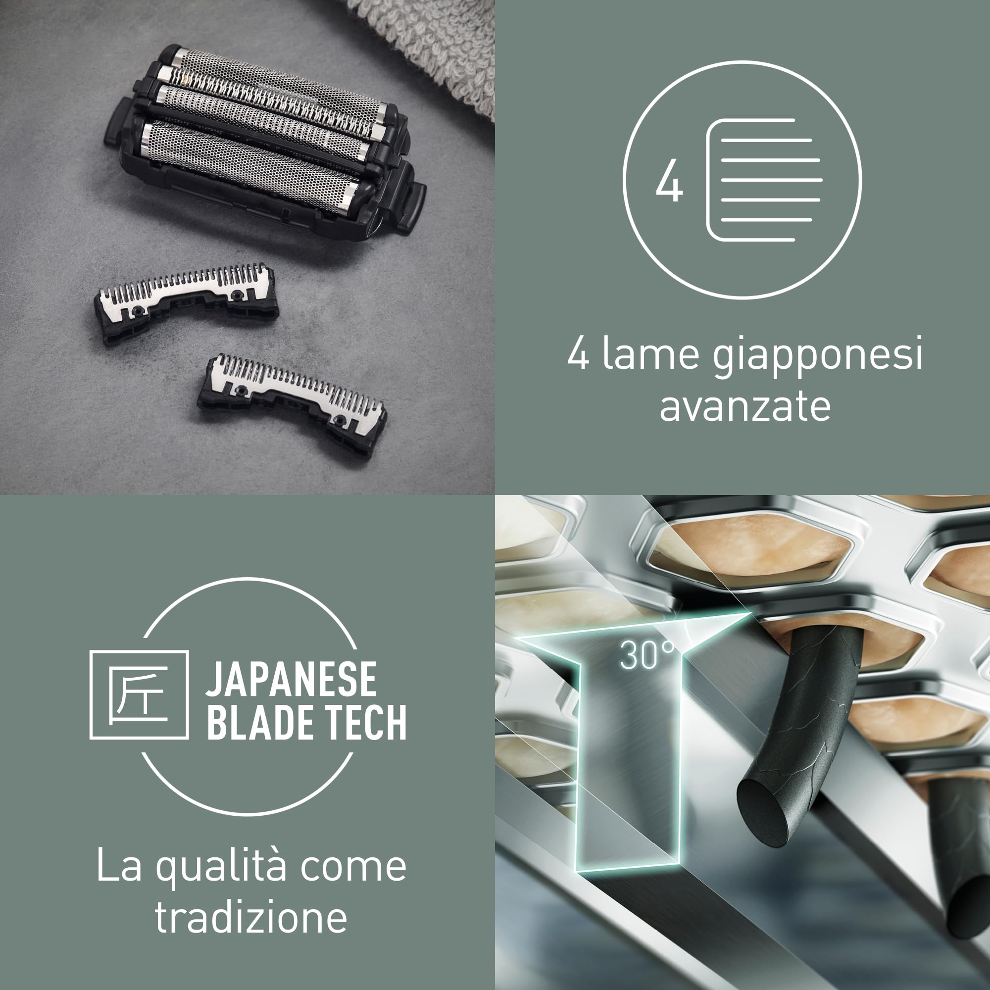 Panasonic WES9027Y1361 Lame di Ricambio per i Rasoi Elettrici ES-RF41, ES-RF31,ES-LF71, ES-LF51, Confezione Combinata, Sistema a 4 Lame, Acciaio Inox Giapponese all'Avanguardia, Impermeabile