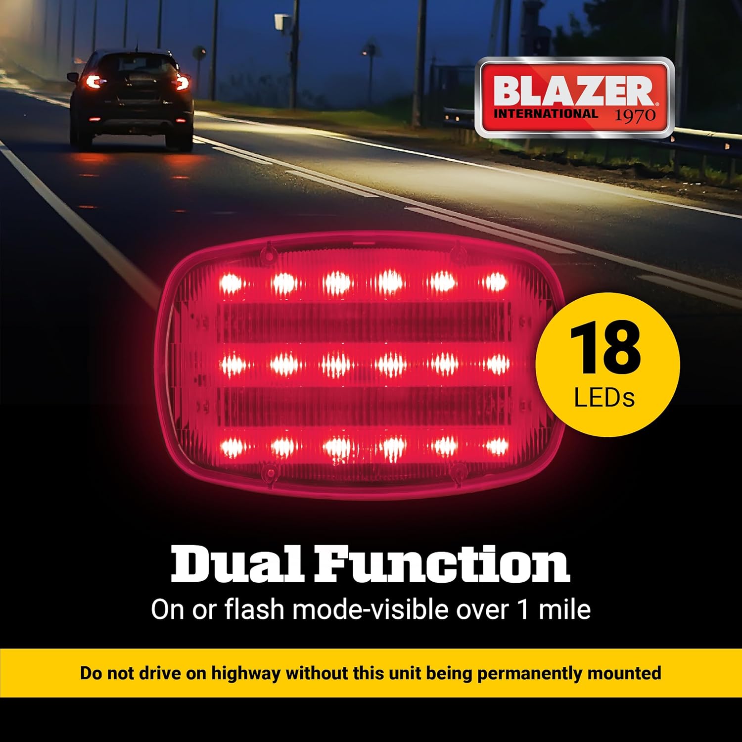 Blazer International 195C6350 LED Magnetic Emergency Safety Light – Red, Battery Powered, Dual Flash Modes, High-Visibility Warning Beacon for Roadside, Construction, and Farm Use Automotive Accesory
