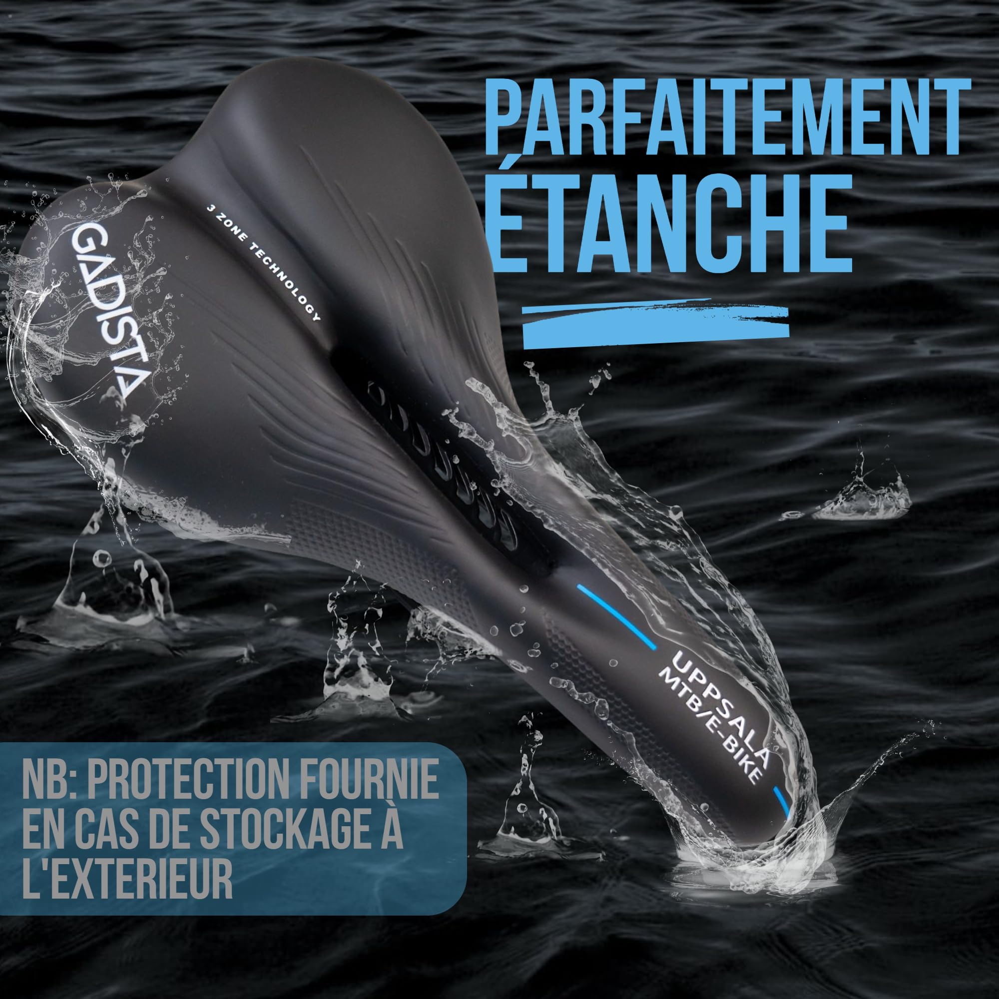 GADISTA France, Selle velo, Selle de velo ultra confortable fait mains en ITALIE avec technologie brevetée 3ZONE, selle VTT étanche pour Hommes Femmes avec Design Ergonomique, accessoire indispensable