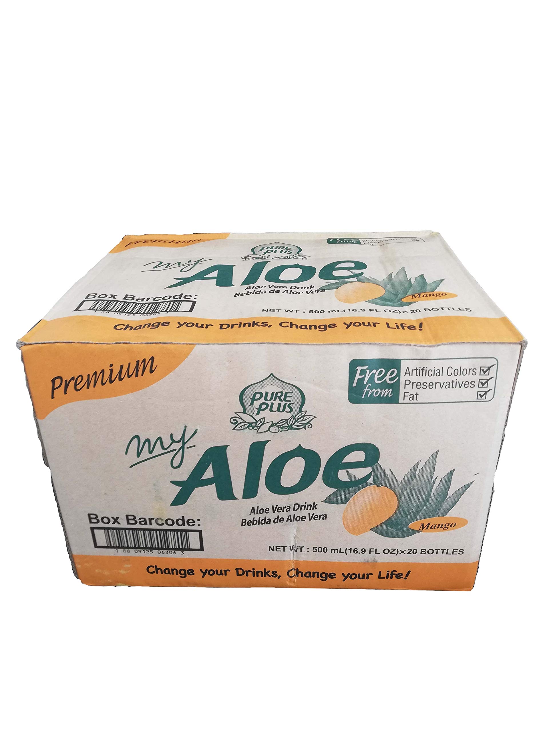 Pure Plus Bebida con pulpa de aloe en piezas sabor mango sin conservantes colorantes, 0% grasas, Premium 500 ml x 20 unidades