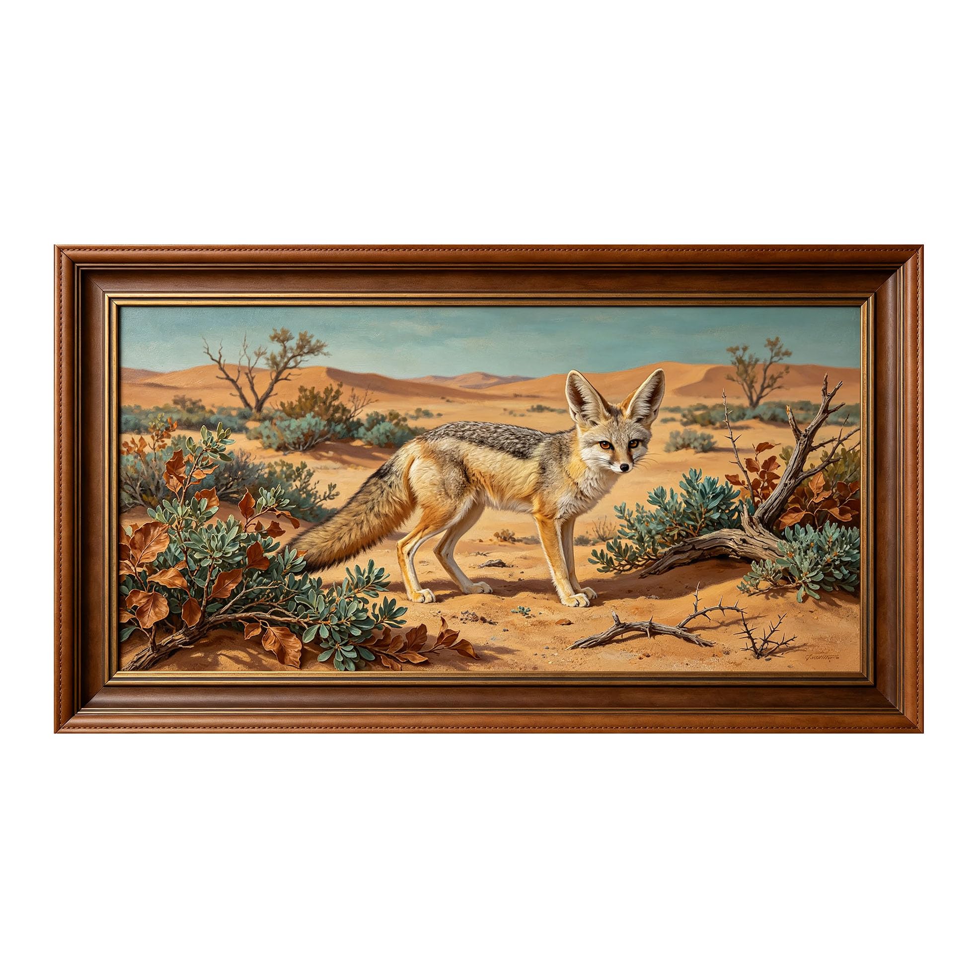 Yzpallescene 3D 3D Framed Wall Art 50cm×90cm Desert Fox Wildlife Landscape Oil Painting Large Size SelfAdhesive Removable Wall Decor Prints Artwork for Living Room Bedroom Office