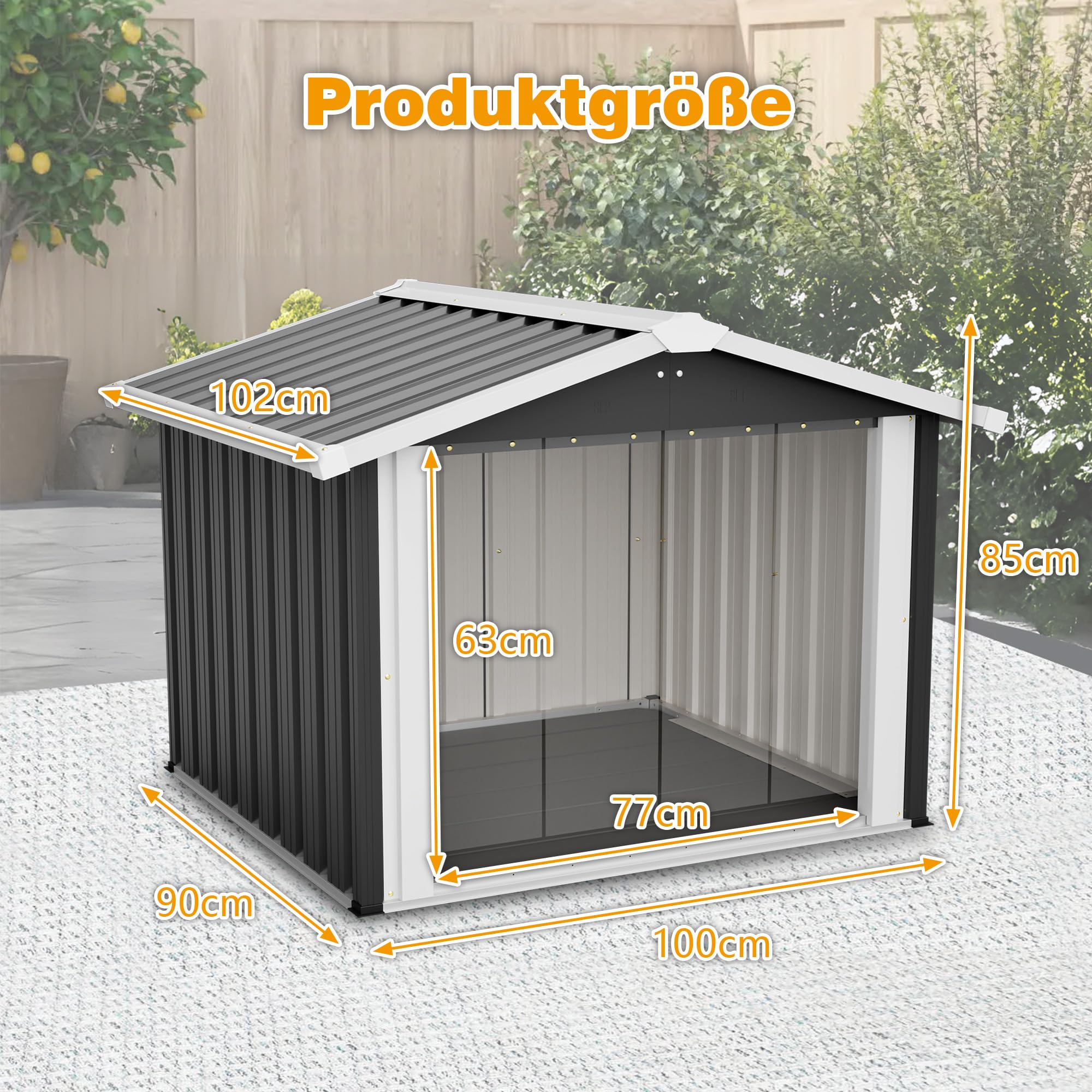 Hundehütte, Wetterfeste Hunde hausaus verzinktem Stahl, Hundehöhle mit Boden & Dach, für Garten Draußen, Anthrazit