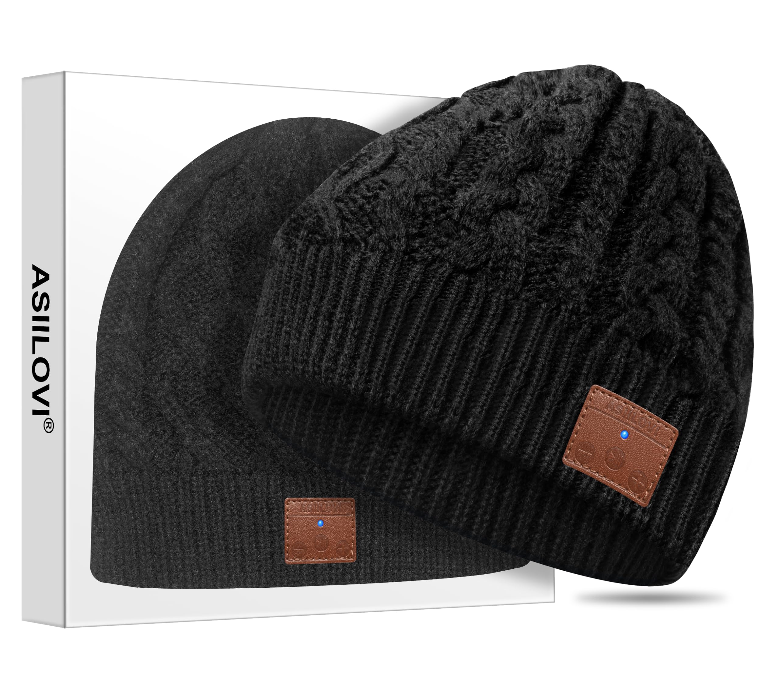 ASIILOVI Cappello Bluetooth Regali Natale, Berretto Bluetooth con Doppio Strato di Fodera in Lana, Adatto a Uomini, Donne e Adolescenti, 20 Ore di Riproduzione, Confezione Regalo per Natale