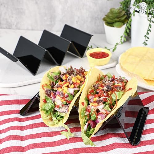 Miniatura 7 de Juego de 4 soportes acrílicos para tacos negros, modernos platos de tacos Lucite para el hogar, restaurante, comedor, cocina, escritorio, cada