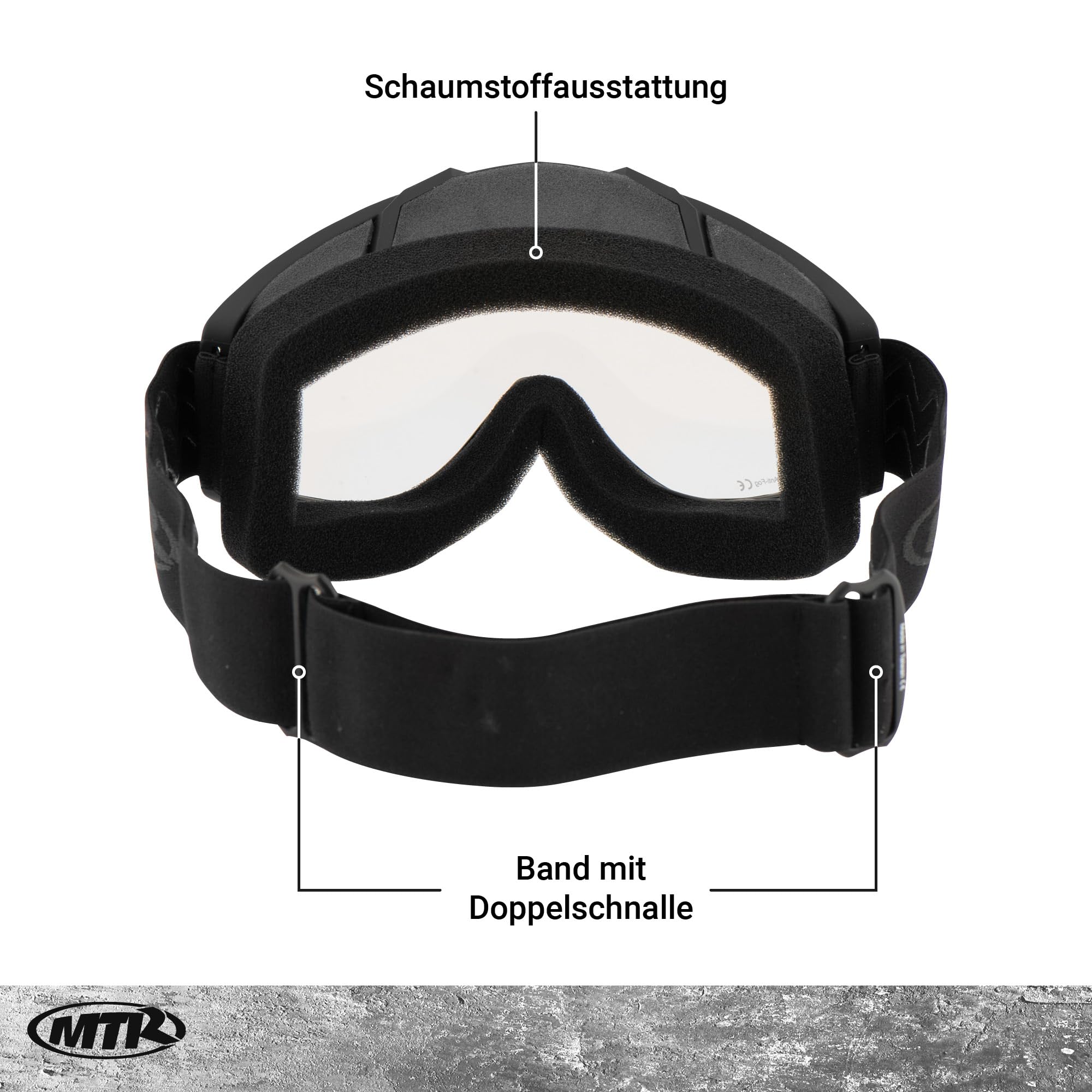 MTR S8 Pro Motocross Brille, Motorradbrille mit Schaumstoffausstattung, Crossbrille mit Klarer & Beschlagfreier Scheibe, Auch als MTB Brille für Fullface Helm Geeignet