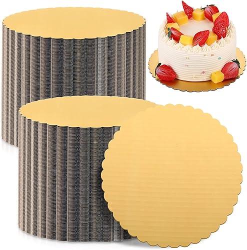 Paquete de 100 tablas de pastel doradas de 8 pulgadas, base redonda para tartas, bandeja de pastel corrugado desechable, base de pasteles, bases
