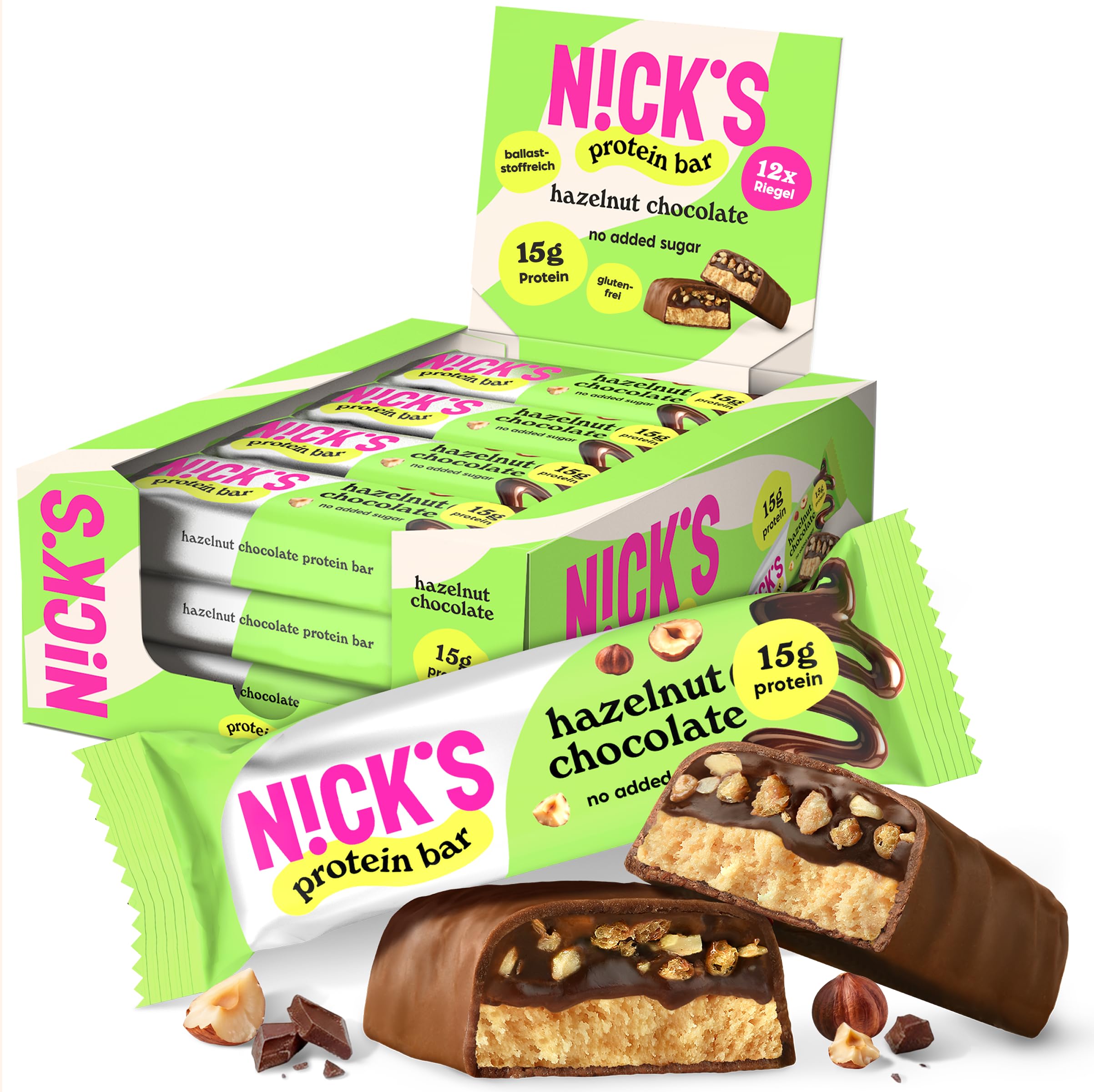 N!CK'S Protein Riegel Haselnuss Nougat Schokolade 12x50g