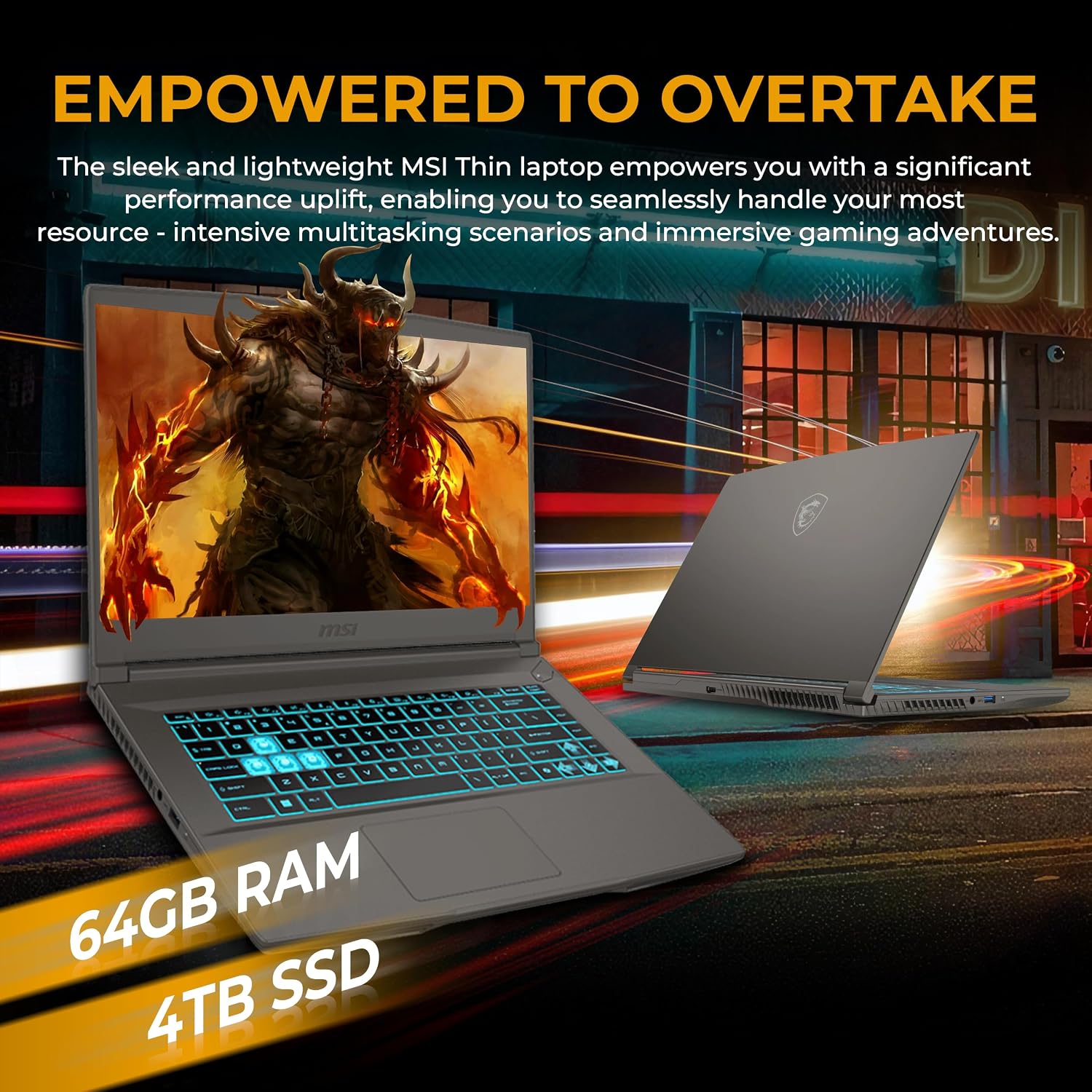 msi Thin 15.6" 144Hz FHD Display Gaming Laptop, Intel Core i5-13420H, NVIDIA GeForce RTX 3050, 64GB RAM, 5TB Storage (4TB SSD&1TB Docking Station Set), Wi-Fi 6, Backlit Keyboard, Win 11 Pro, Gray