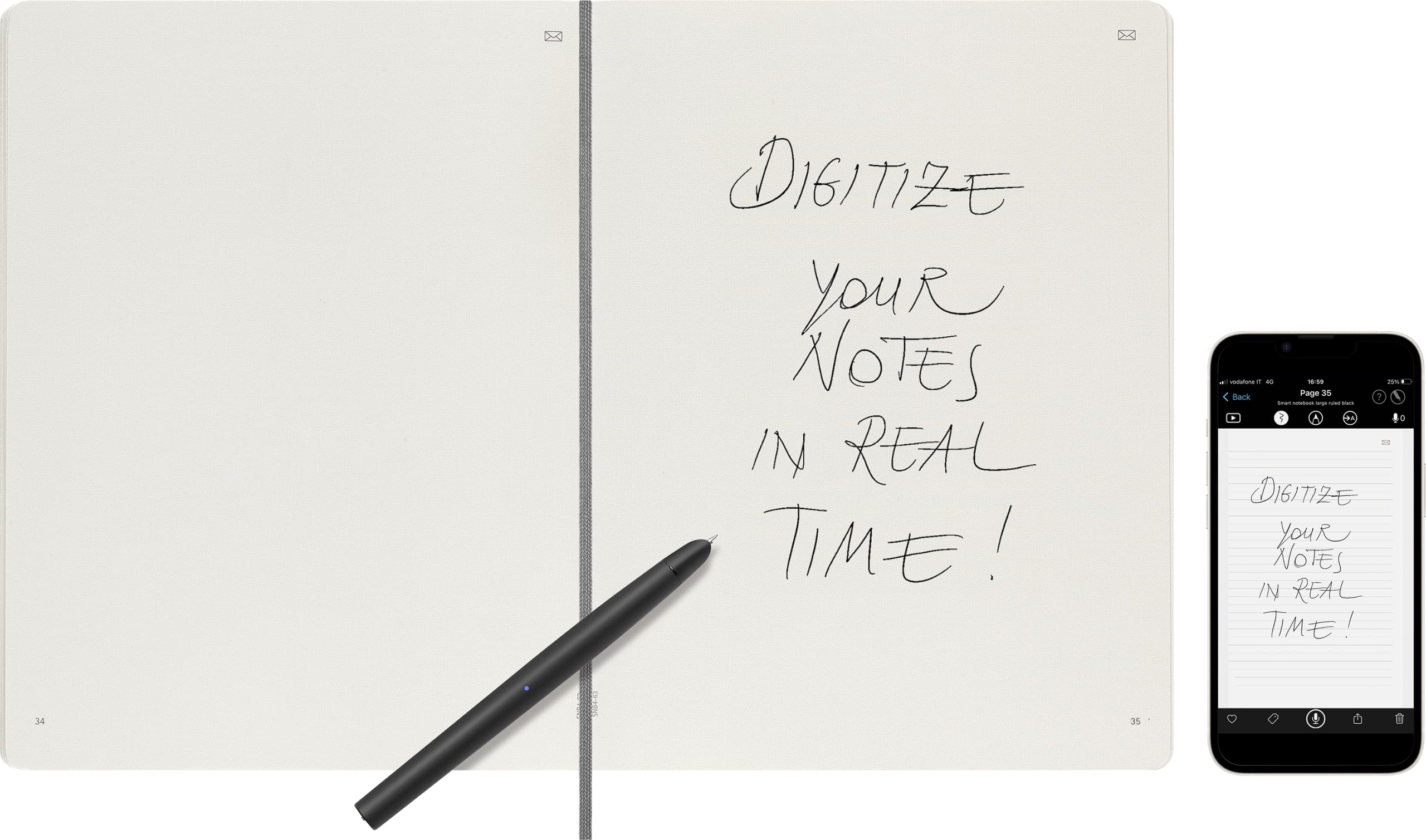 Moleskine Inteligentny notebook, inteligentny system pisania, inteligentny notatnik z miękką okładką, puste strony i elastyczne zamknięcie, format XL 19 x 25, kolor czarny