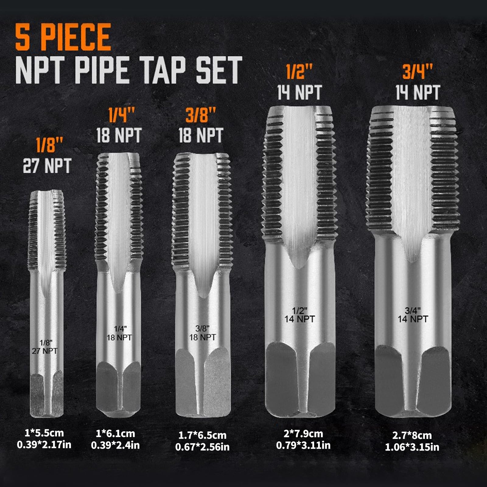 National Pipe - Set di 6 maschi per filettare a mano in acciaio al carbonio per riparazione di filettature, con valigetta, strumento di rimozione dei bulloni