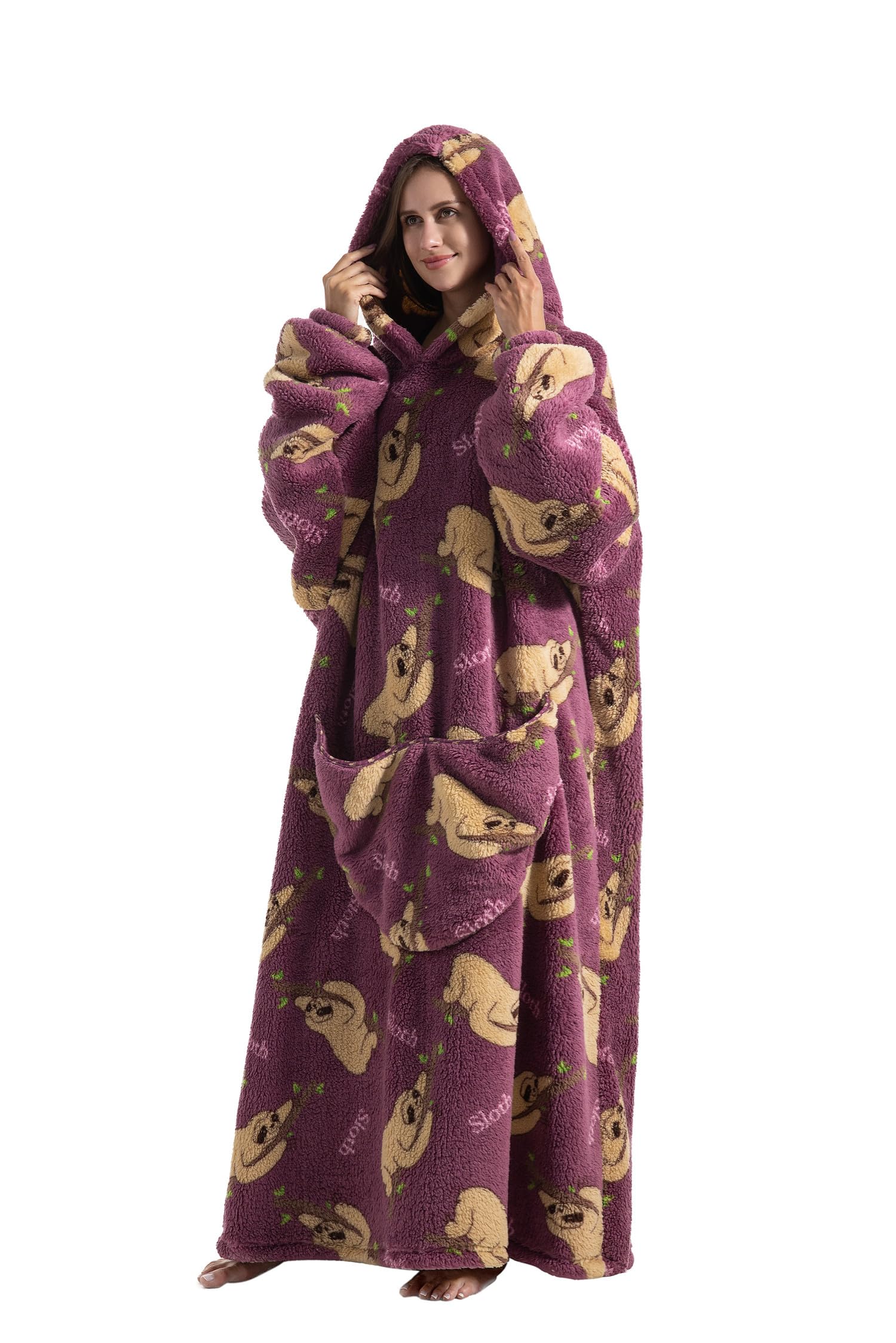 Pyjama Femme Grande Taille Sweat à Capuche Surdimensionné Couverture Avec Manches Sweat Pull Plaid Homme