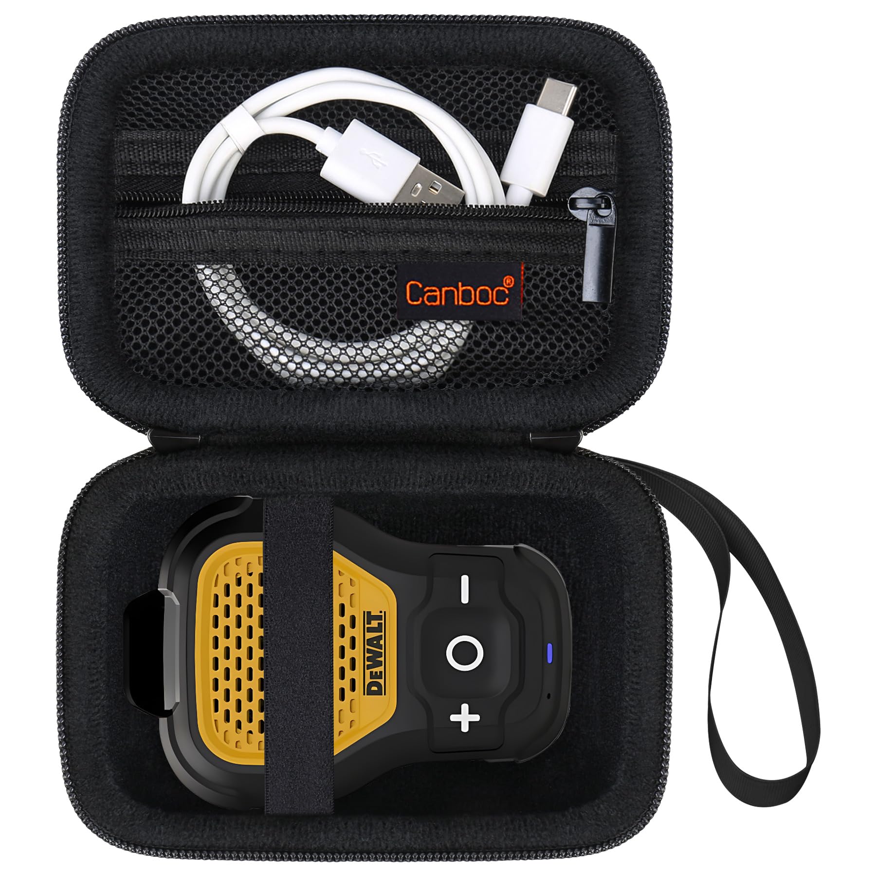 Canboc Carrying Case Compatible with DEWALT Wearable Bluetooth Speaker, Magnetic Clip-On Wireless Water-Resistant Portable Speaker Bag, Zipper Mesh Pocket fit Cable, Black (Case Only)