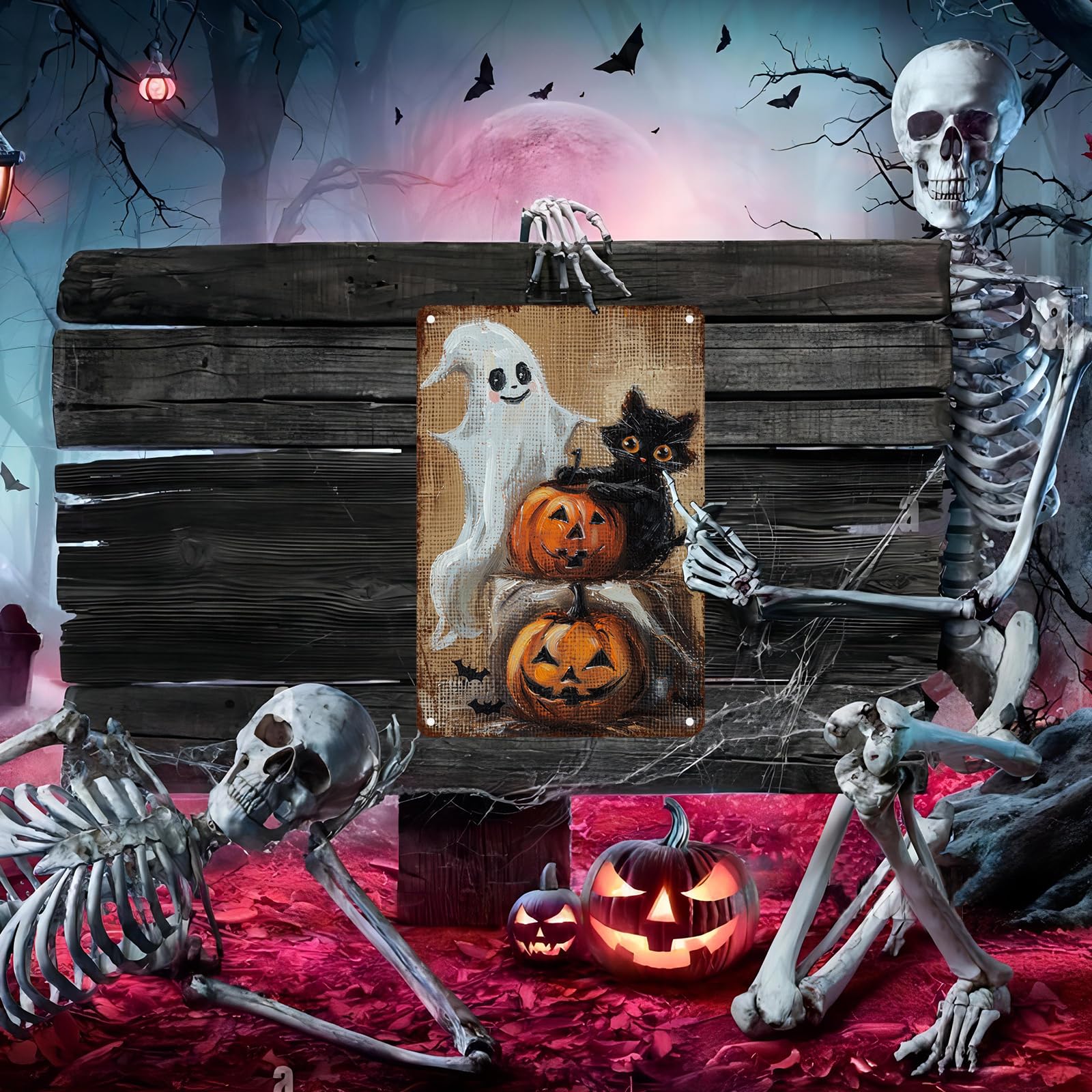 Halloween Retro Metal Tin Sign - 12x8 Inch Vintage Horror Wall Art For Indoor/Outdoor Decor - View #6