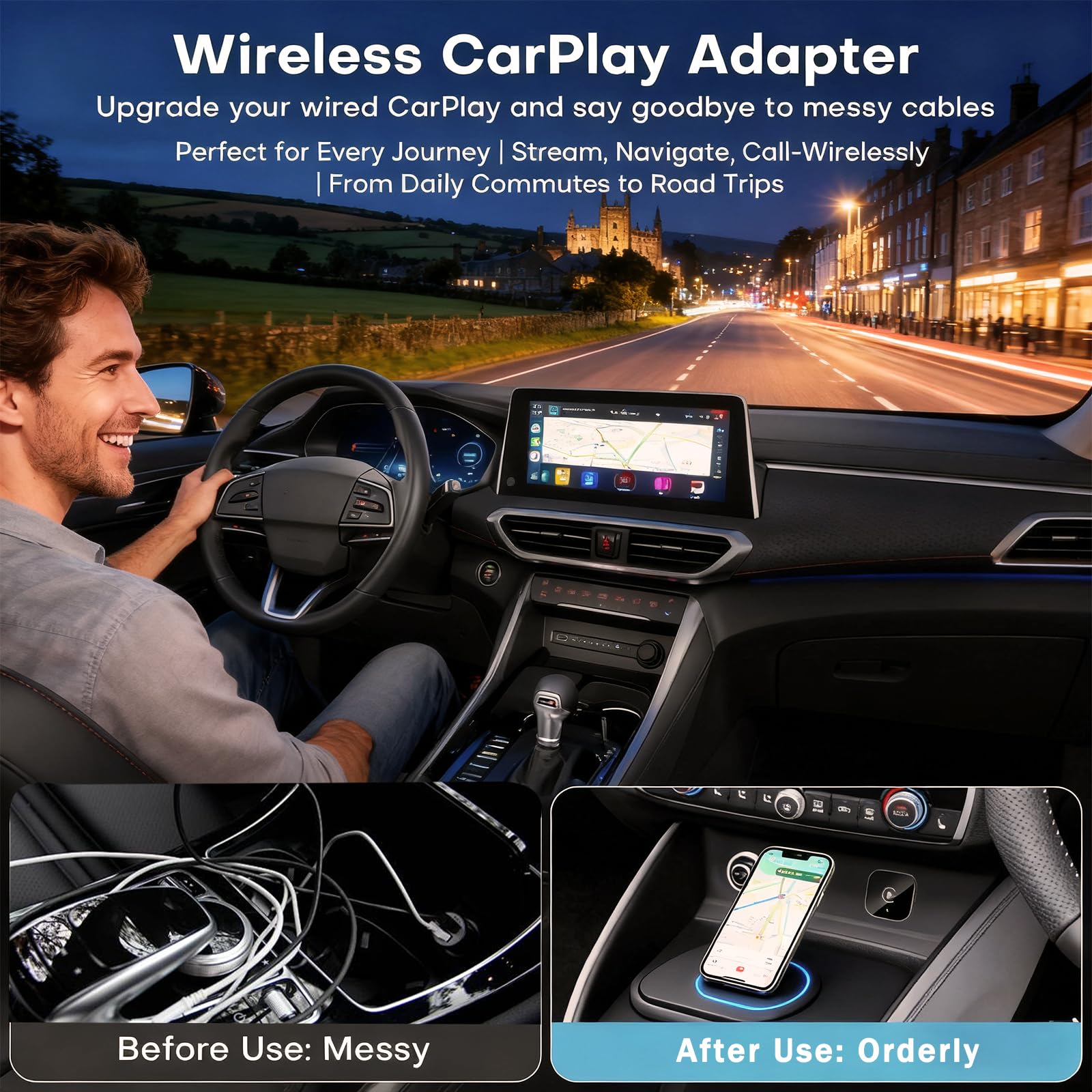 2 en 1 Adaptador CarPlay Inalámbrico, CarPlay Cableado a Inalámbrico, para Coches con CarPlay/Android Auto, para iPhone iOS 10+ & Android 11+, Compacto y Estable Bluetooth Car Play Wireless Adapter — view 8