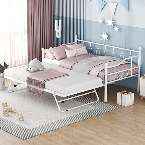 Oudiec Sofá cama de metal de tamaño individual, marco de sofá cama con nido desplegable para dormitorio de niñosadultos, diseño plegable portátil