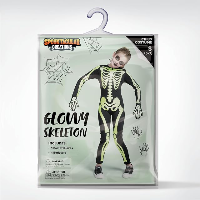 Foto 5 de 8 de Spooktacular Creations Disfraz de esqueleto unisex que brilla en la oscuridad para niños y niñas, Negro -