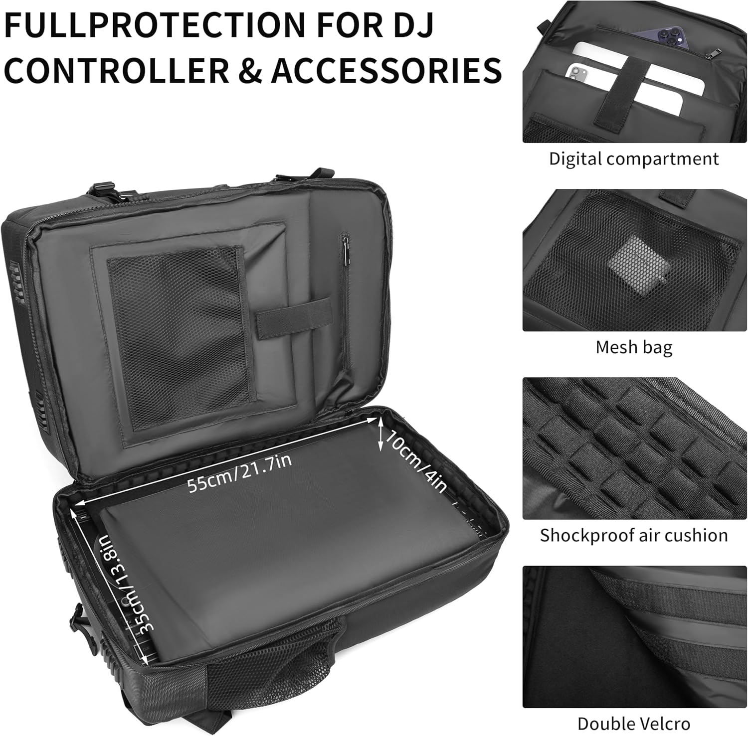 Rabjen DJ Backpack for Club Gigs, DJ Mixer Case Compatible with Pioneer DDJ-SR2, Pioneer DDJ-FLX6-GT, RANE ONE, and More Equipment - Image 4