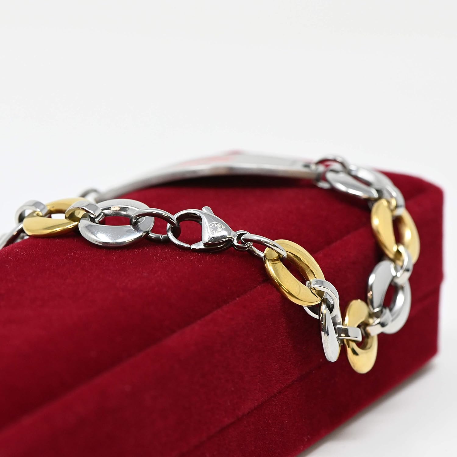 Medical Bracelet For Women With Free Engraving, Stainless Steel Personalized Medic ID Custom Sized, 1.5cm Gold Tone Chain
