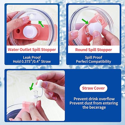 Miniatura 4 de Juego de 12 tapones de silicona para vasos Stanley, compatible con vaso Stanley de 40 onzas y 30 onzas con asa, paquete de 4 tapones para fugas con