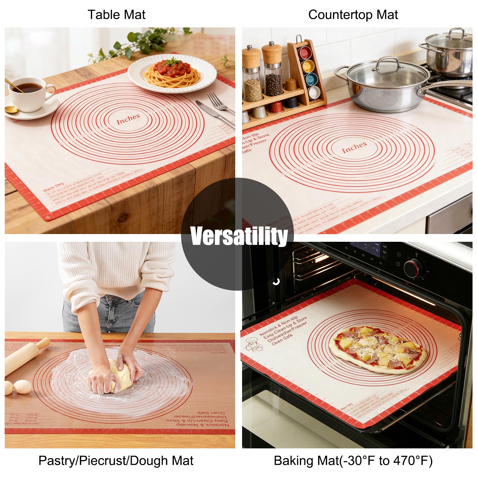 Alfombrilla de silicona para hornear de 36 x 24 pulgadas, antideslizante y reutilizable con medidas, tabla de amasar antiadherente, para masa, pastelería, corteza de pastel, fondant, galletas, pan